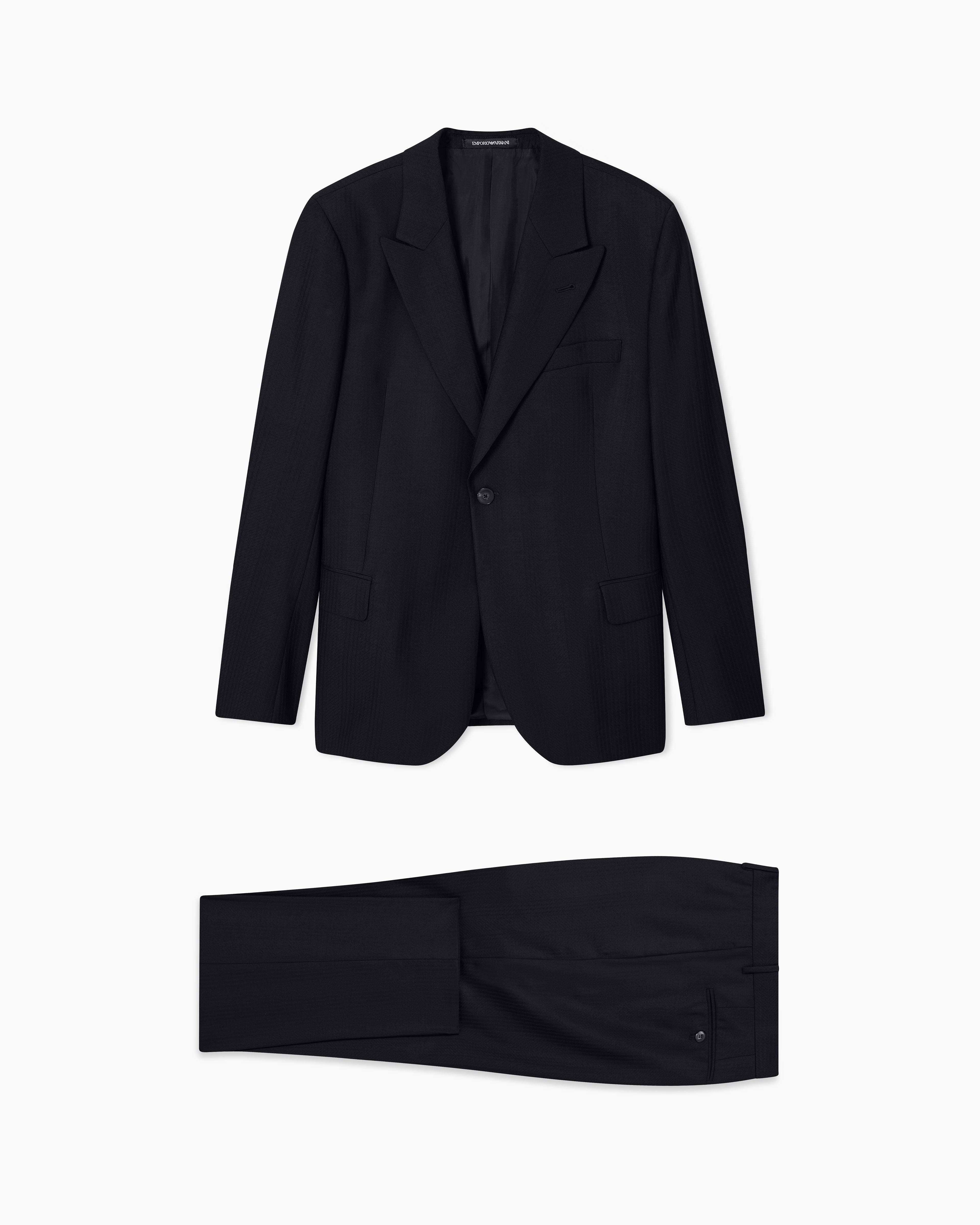 シングルブレストスーツ バージンウール混紡 ストライプシェブロン