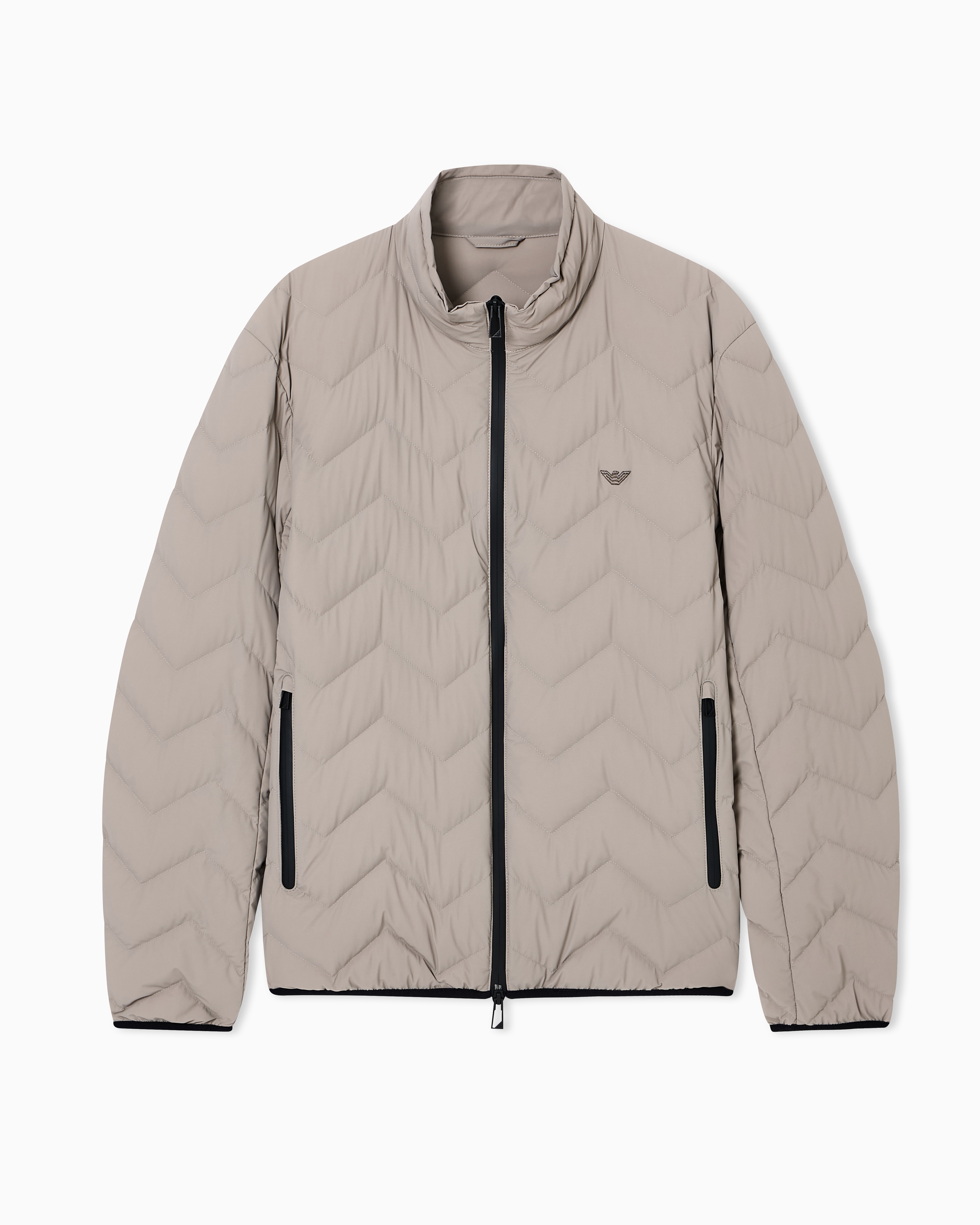 Water-repellent chevron quilted nylon spandex down jacket