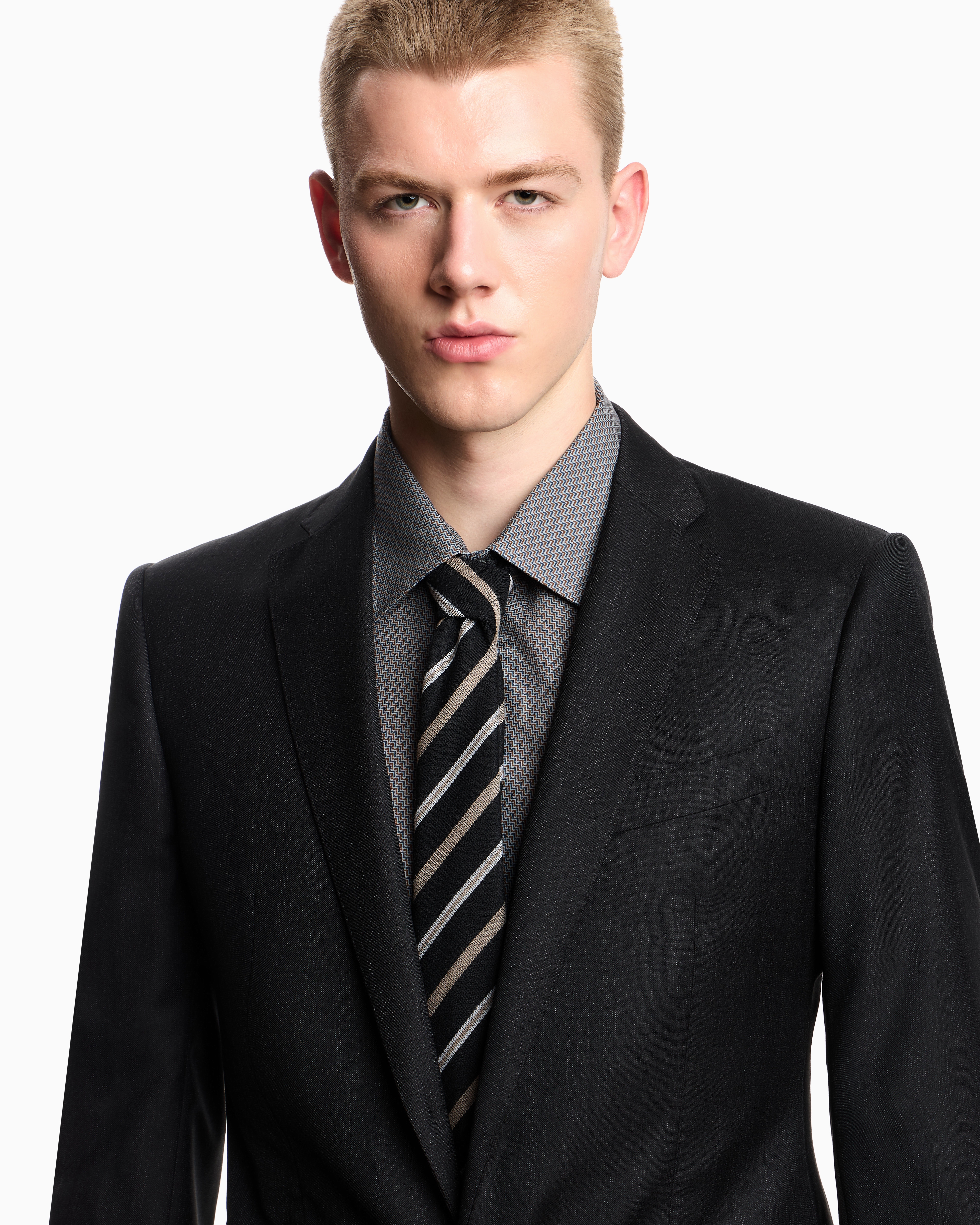 Regular-fit, single-breasted suit in a mouliné striped virgin wool