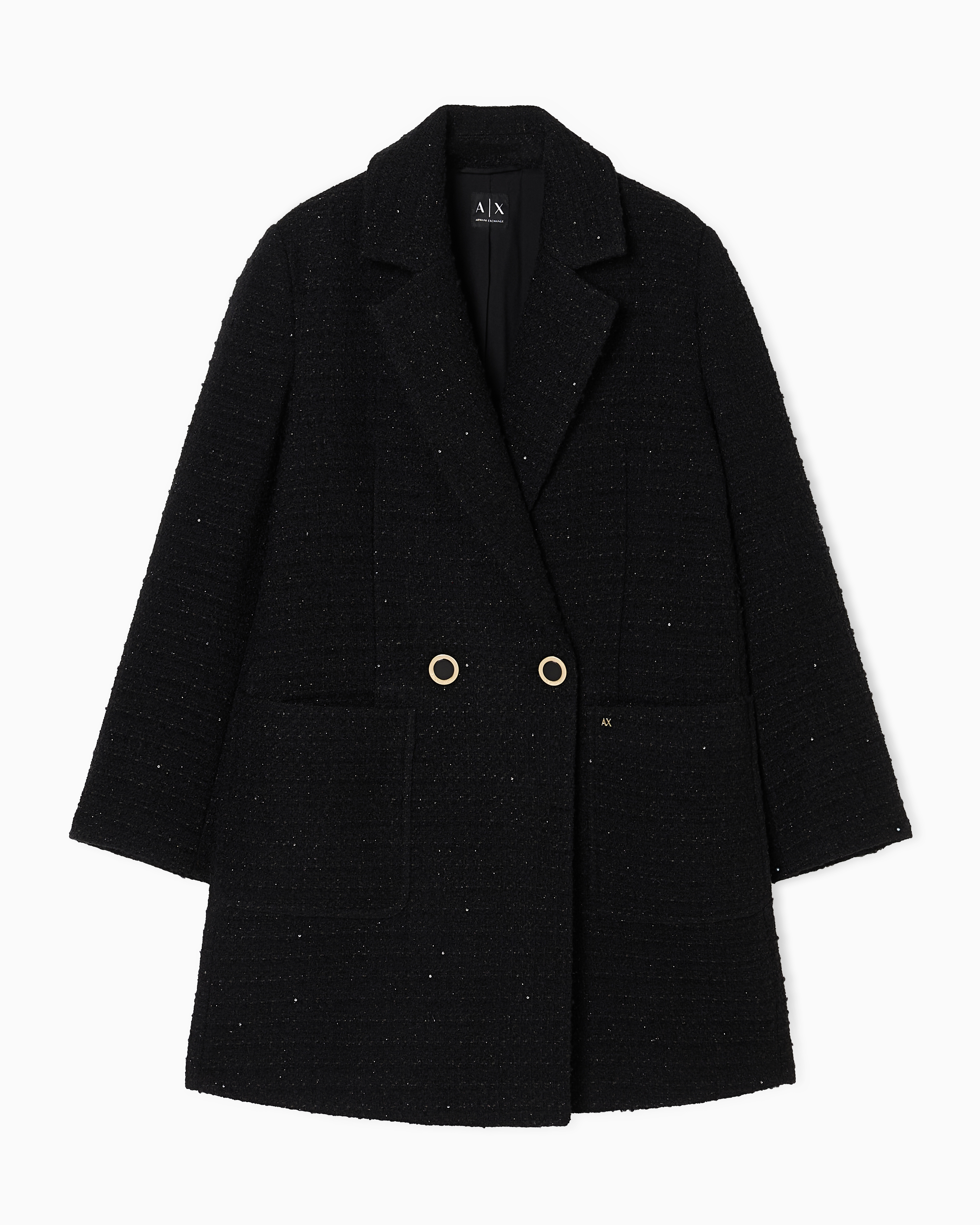 Oversized Wool and Cotton Blend Tweed Coat | Armani Exchange US