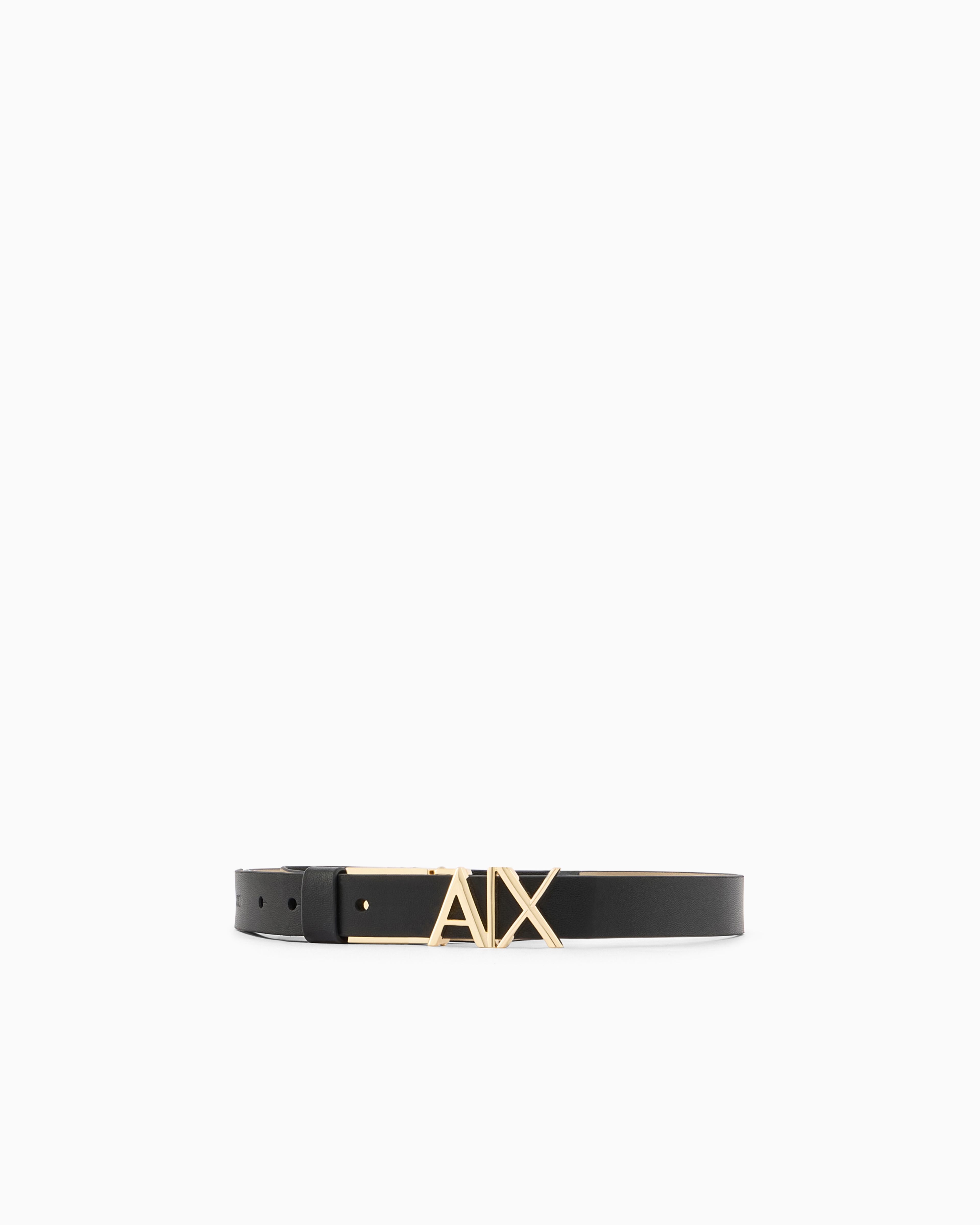 Minimalist leather belt with smooth finish and logo buckle