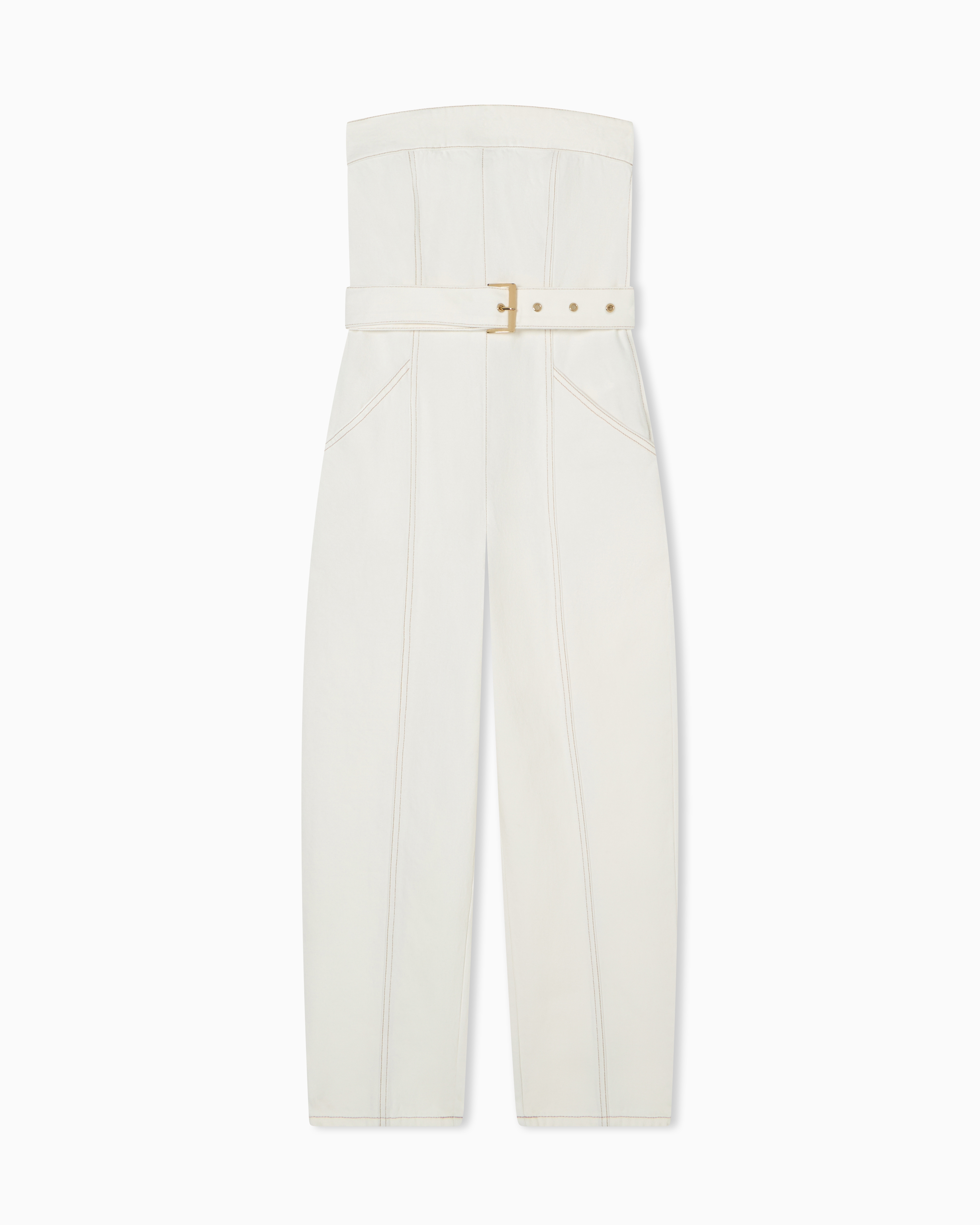Armani Exchange 　アルマーニ　ホワイトロングベスト Rigid denim overalls | Armani Exchange US