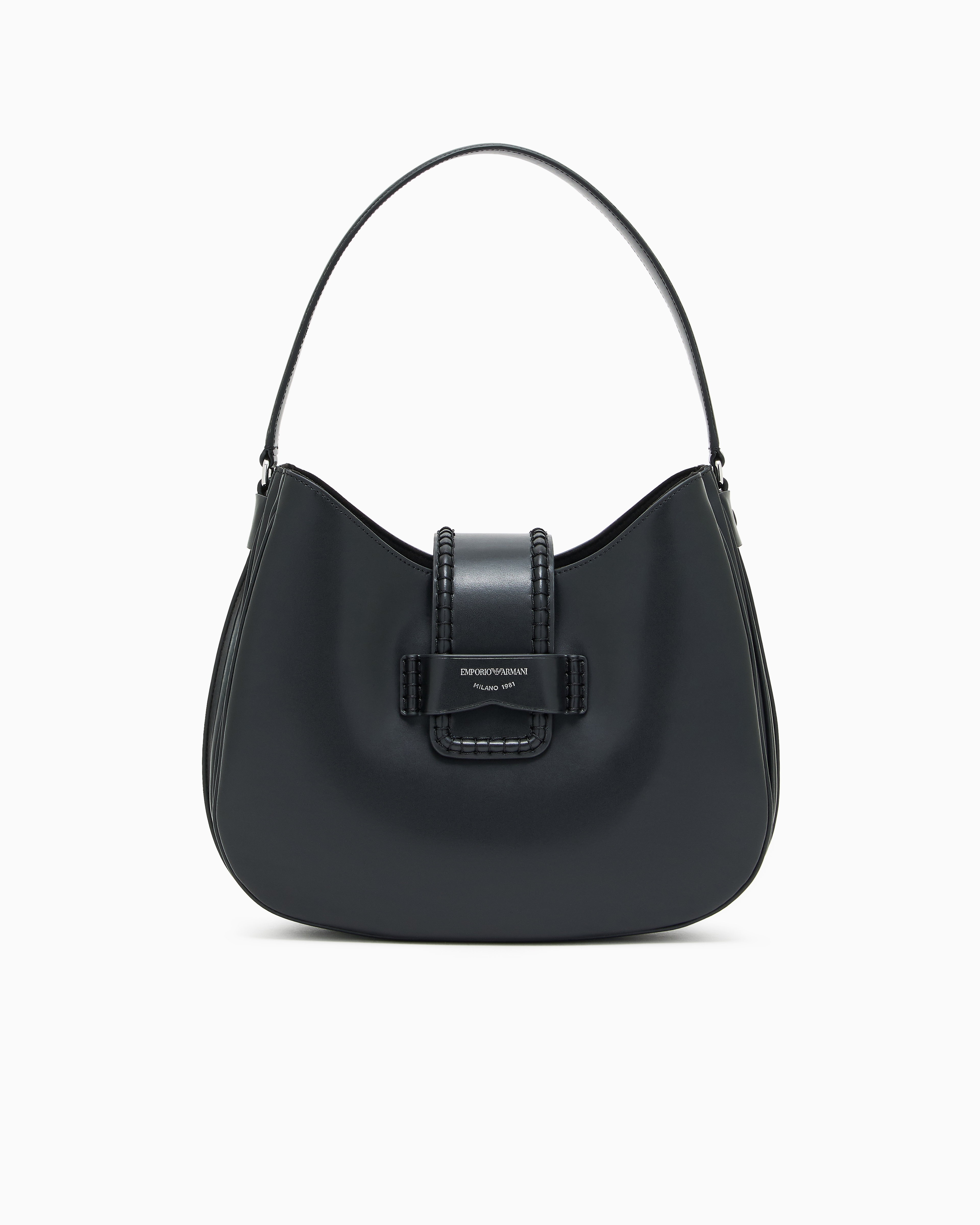 Leather medium hobo shoulder bag with buckle | Emporio Armani