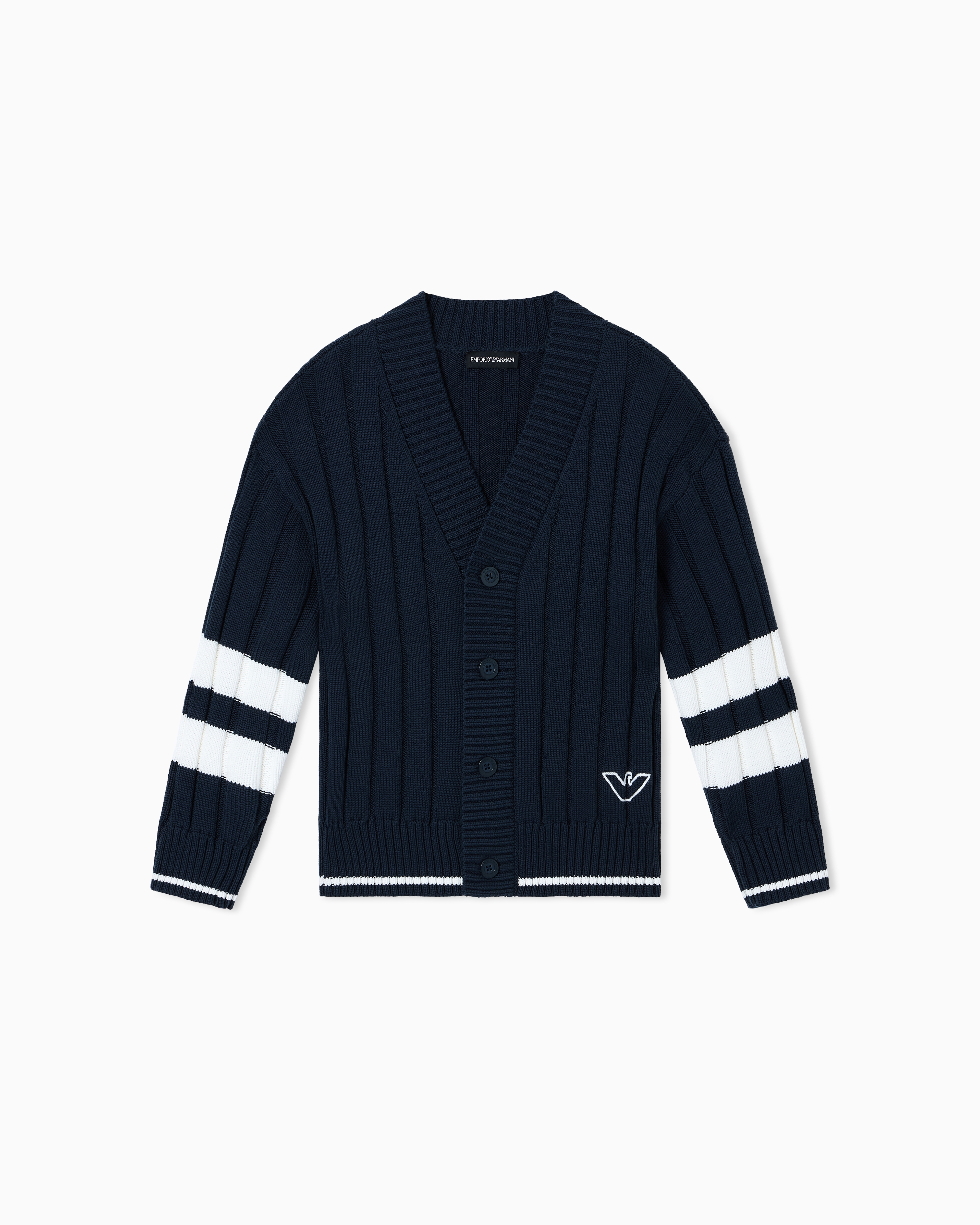 EMPORIO ARMANI ネイビー フード付きカーディガン Ribbed knit cardigan | Emporio Armani US