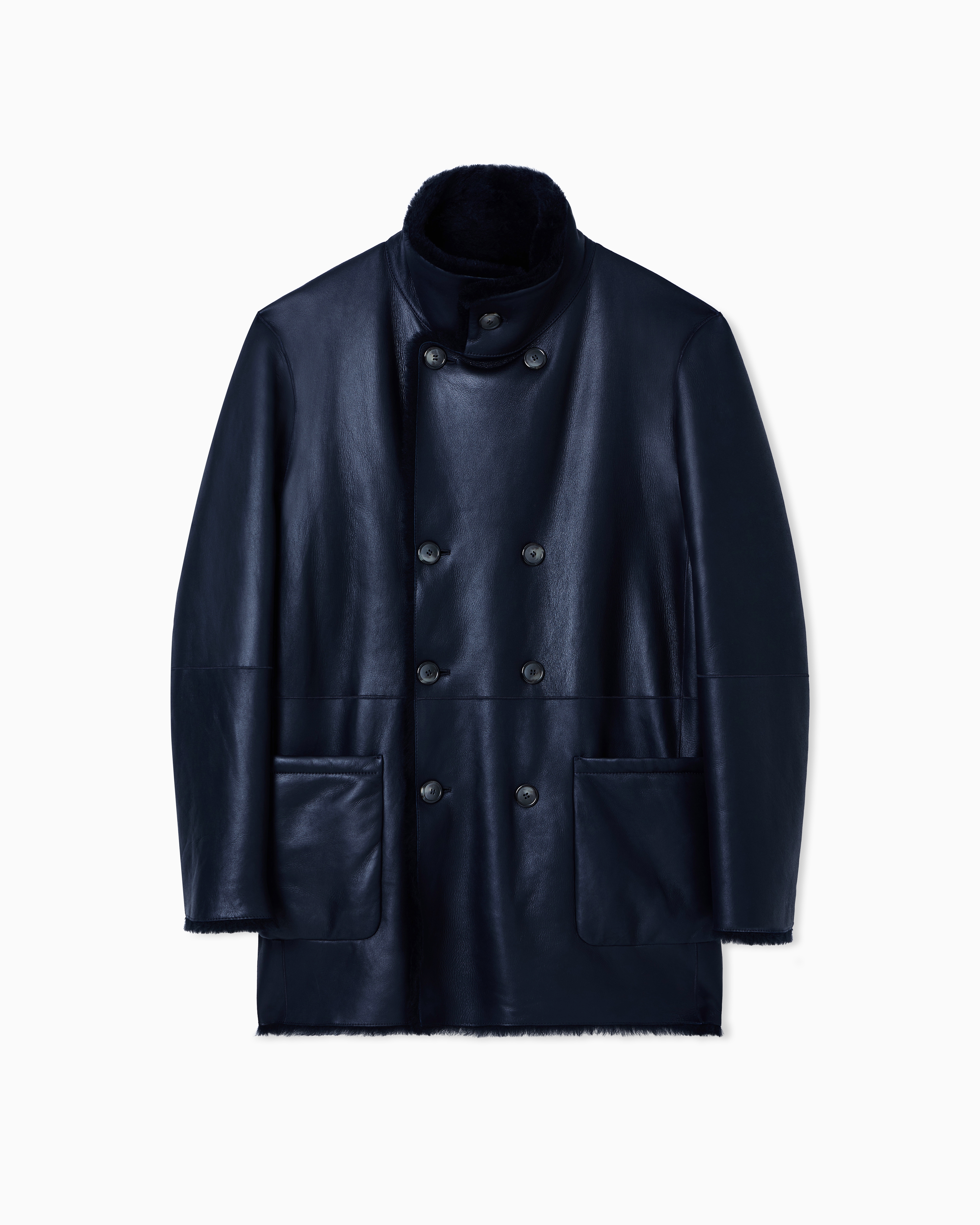 Reversible, double-breasted sheepskin pea coat | Giorgio Armani