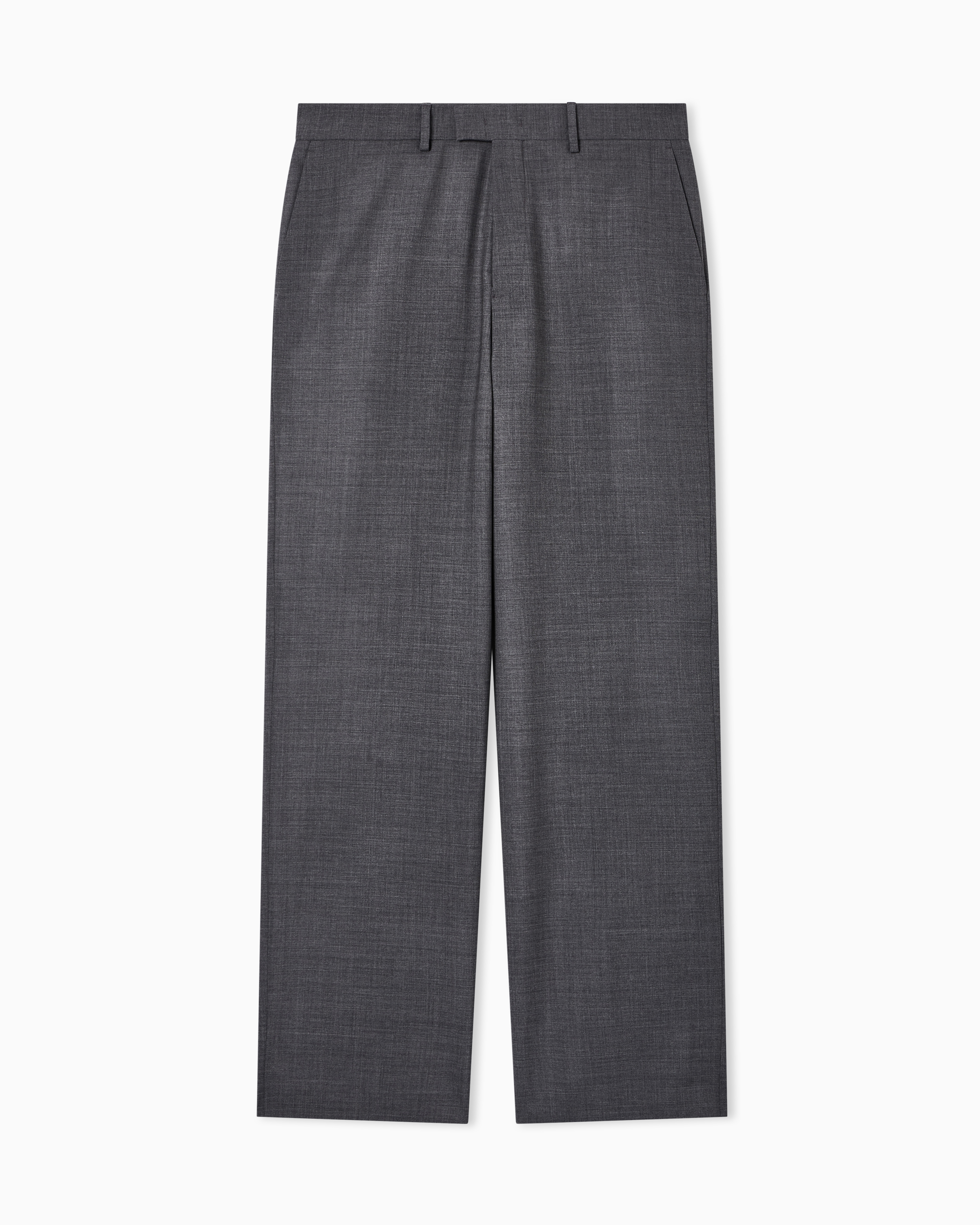 EMPORIO Armani グレー　ワイド　ウール パンツ ストレッチウール キャンバス ソフトフィニッシュ | Emporio Armani