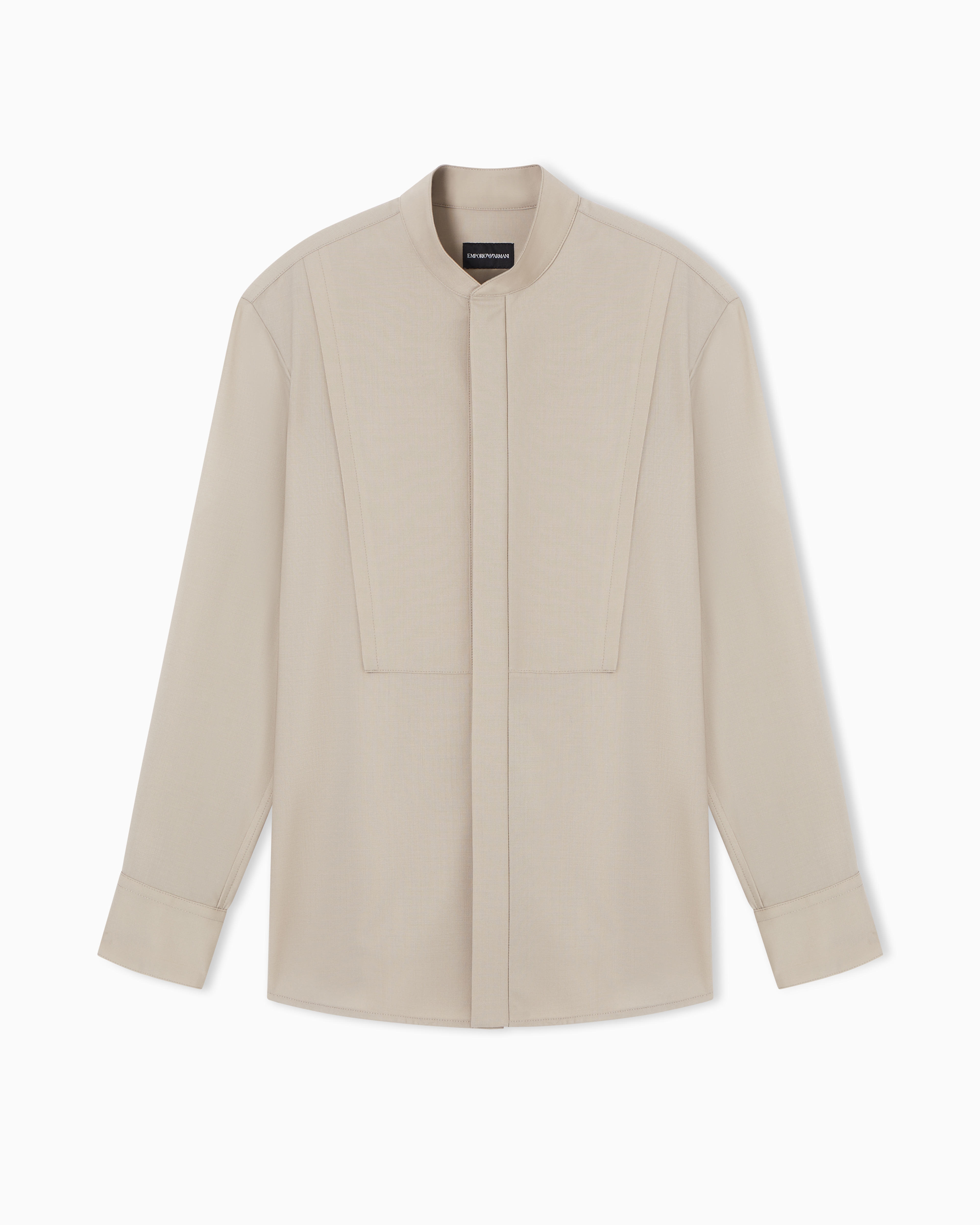 Guru-collar shirt in soft-finish virgin-wool canvas | Emporio