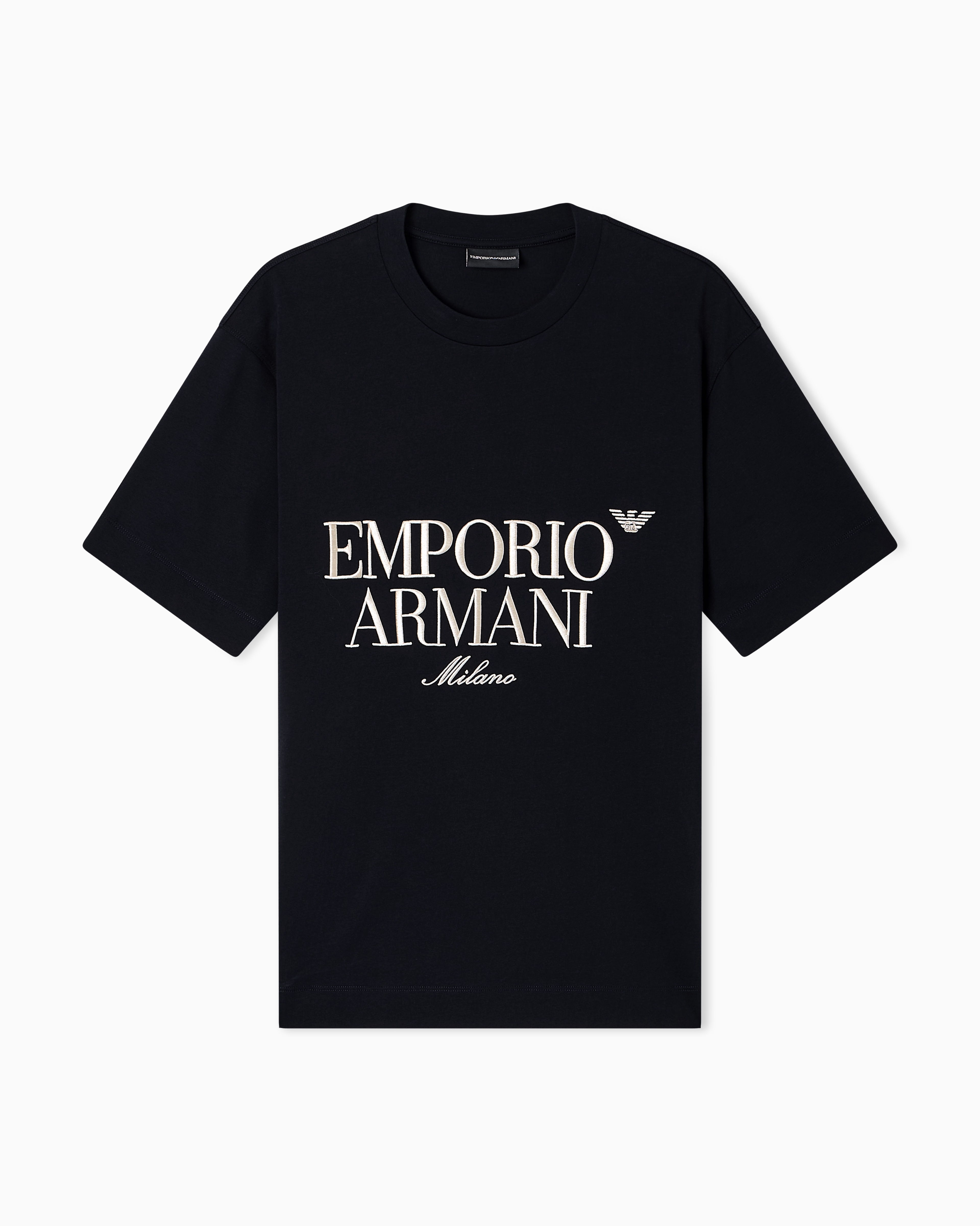Heavy jersey T-shirt with embossed logo embroidery | Emporio Armani