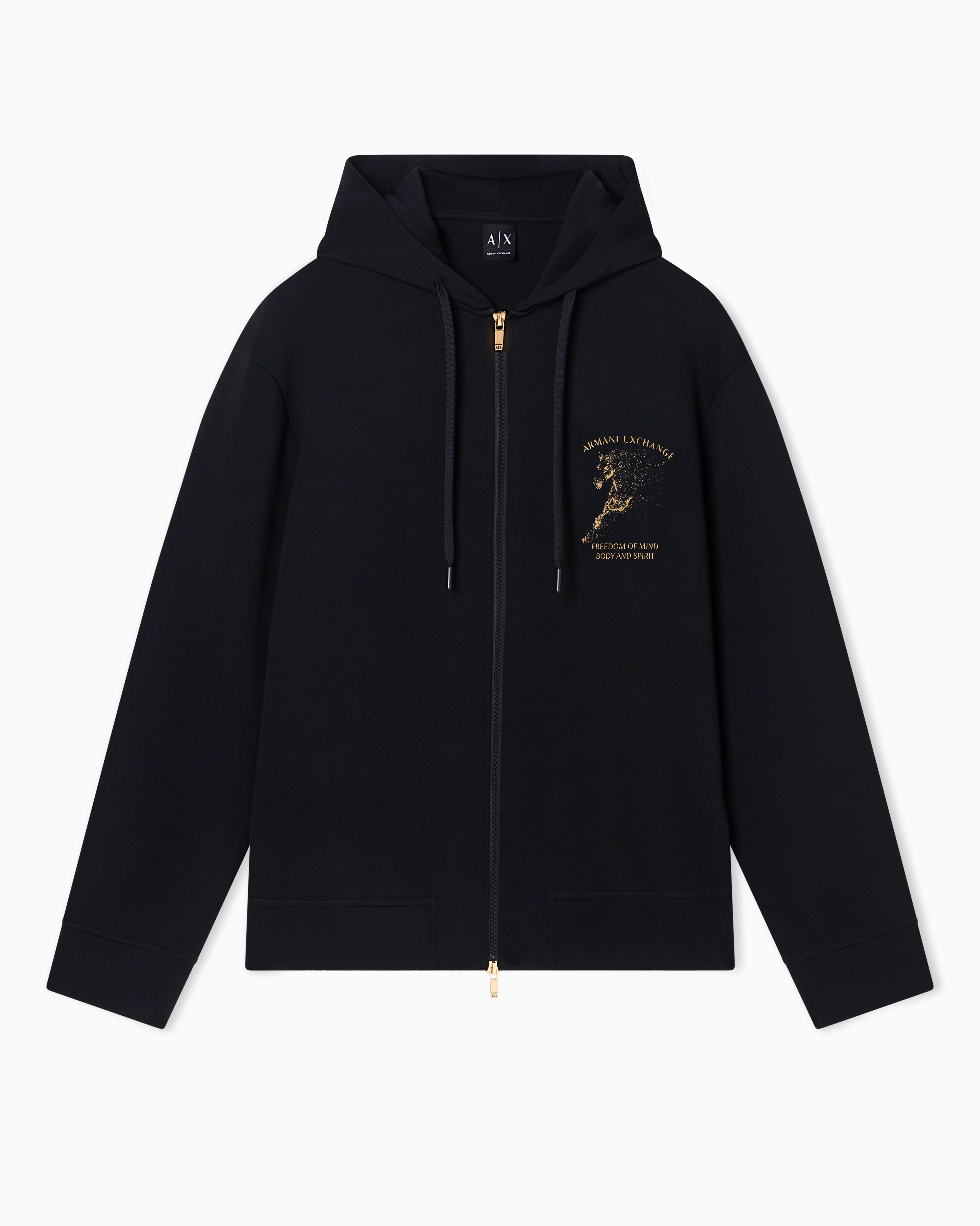 ARMANI EXCHANGE メンズ ZIPパーカー Sサイズ Zip-up hoodie with logo and horse print | Armani Exchange US