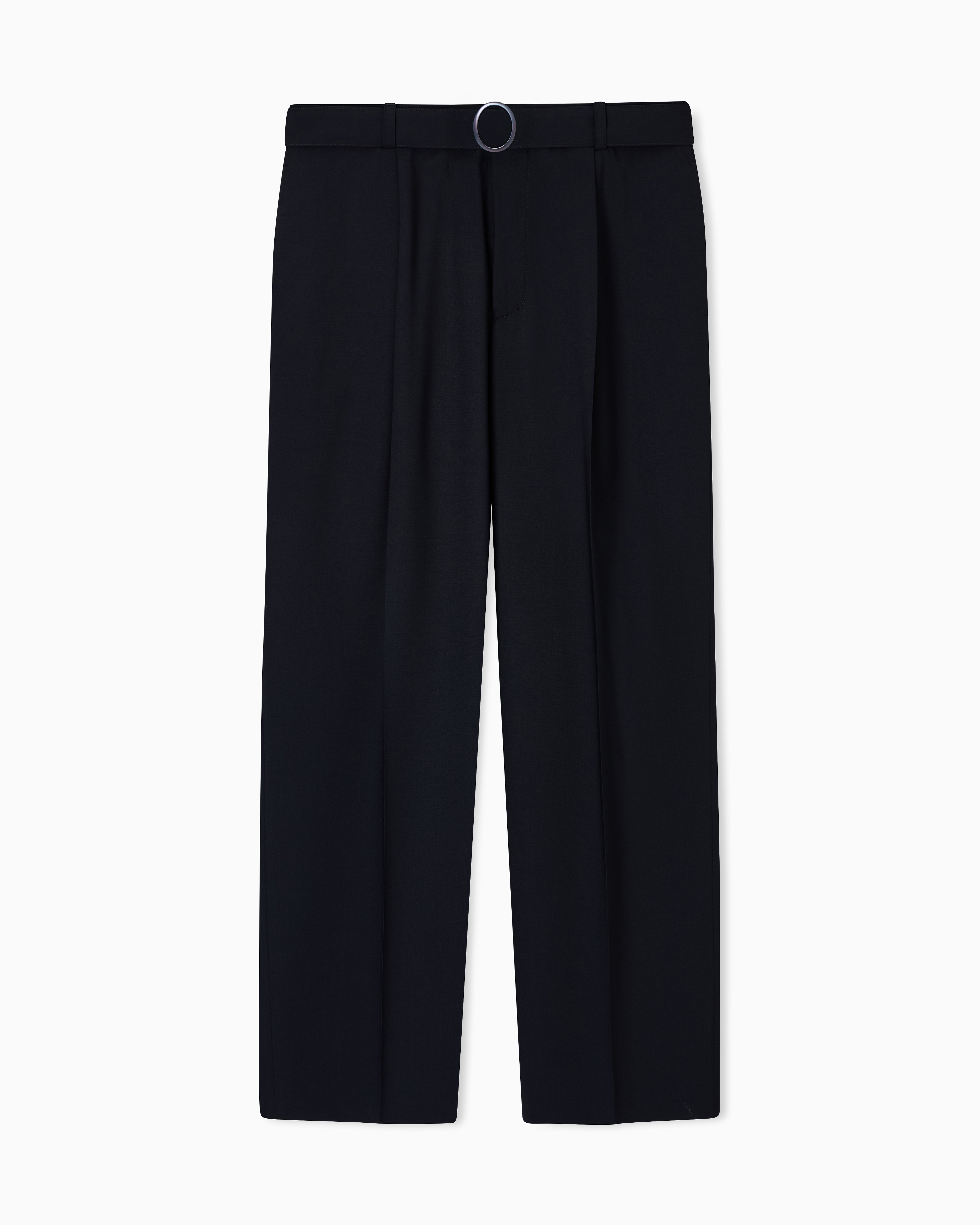 Trousers with pleats and belt in stretch wool canvas | Emporio