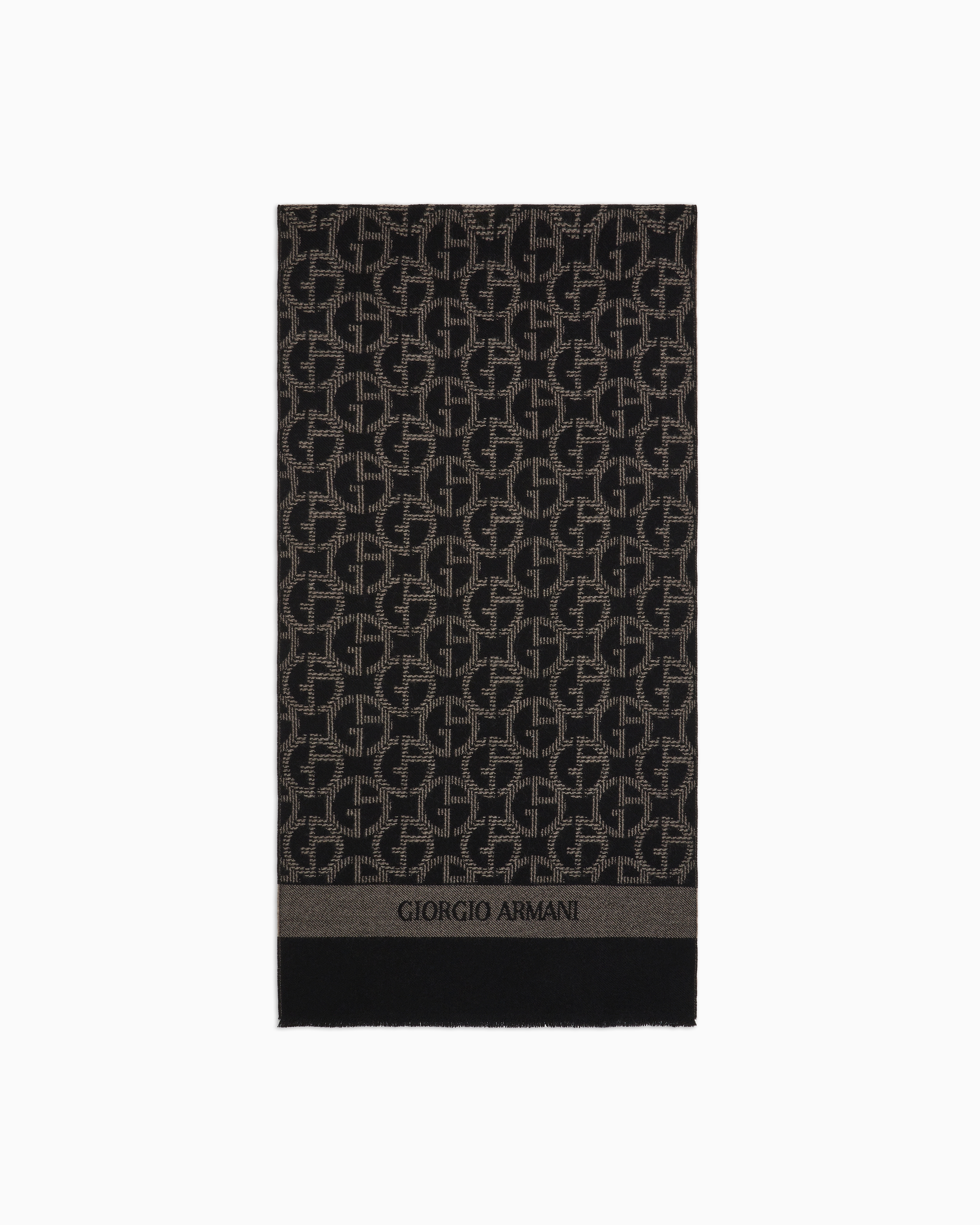 Wool scarf with jacquard monogram | Giorgio Armani display picture 1