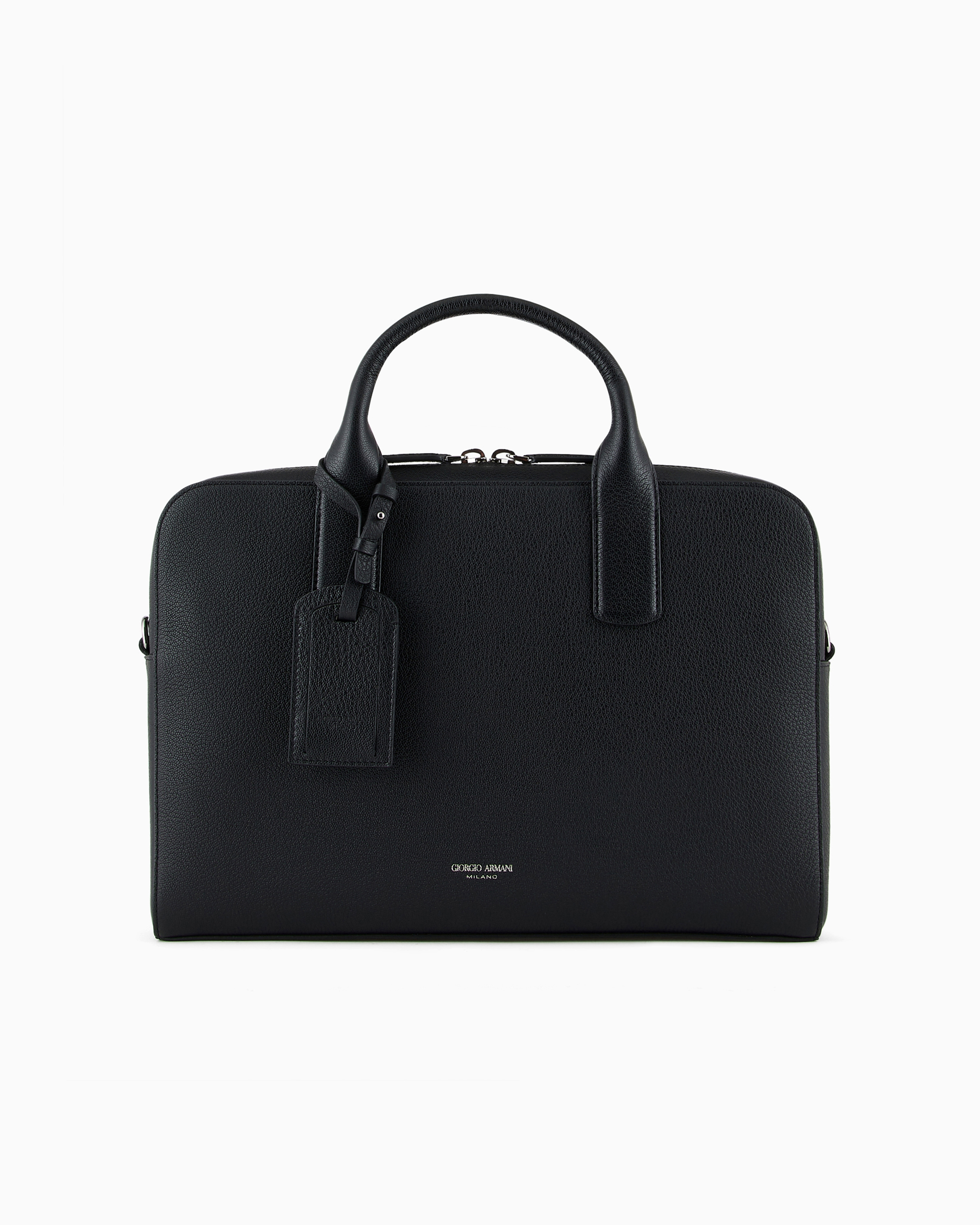 Pebbled leather briefcase | Giorgio Armani US