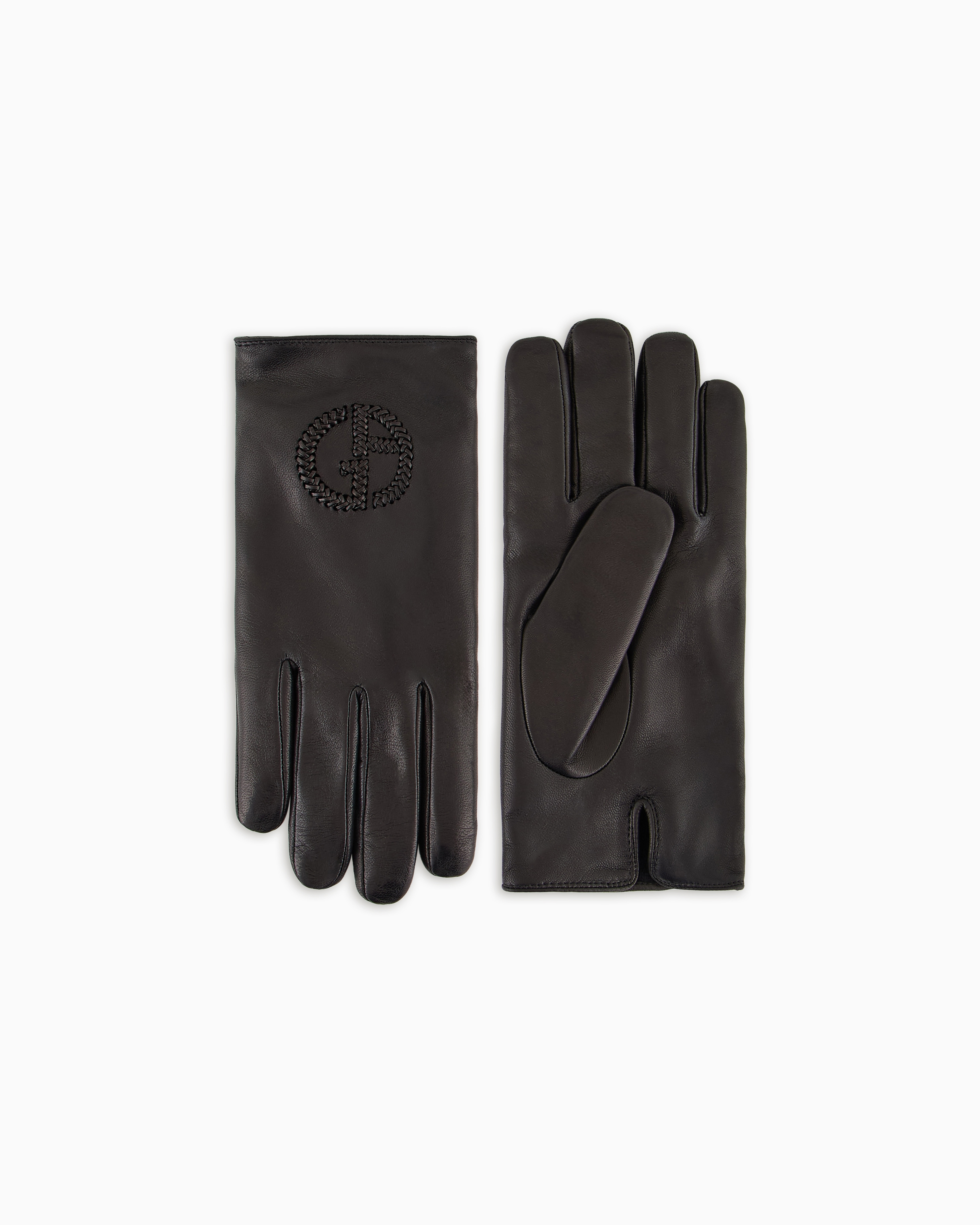 Nappa leather gloves with embroidered logo | Giorgio Armani US