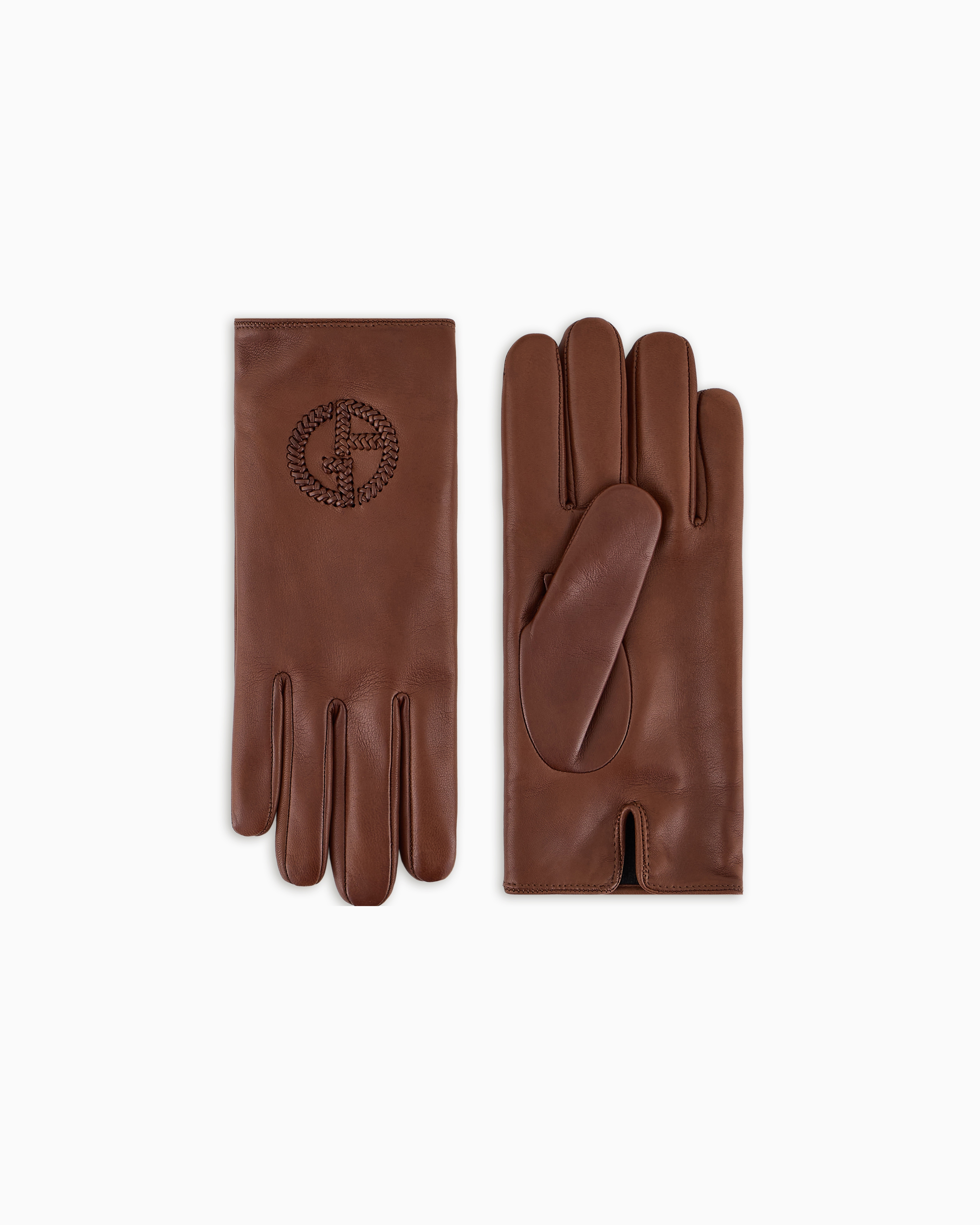 Nappa leather gloves with embroidered logo | Giorgio Armani US
