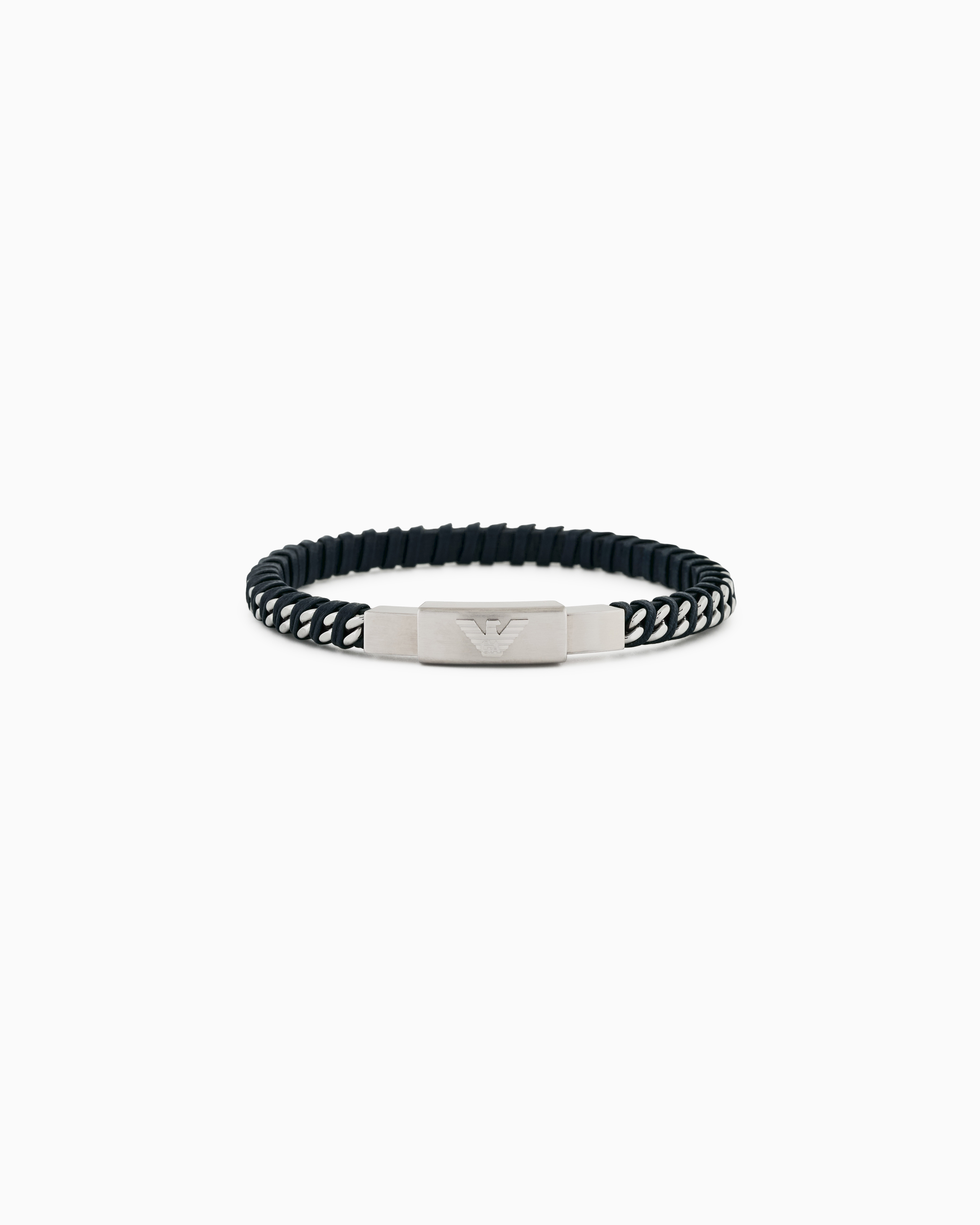 Stainless Steel Leather ID Bracelet | Emporio Armani