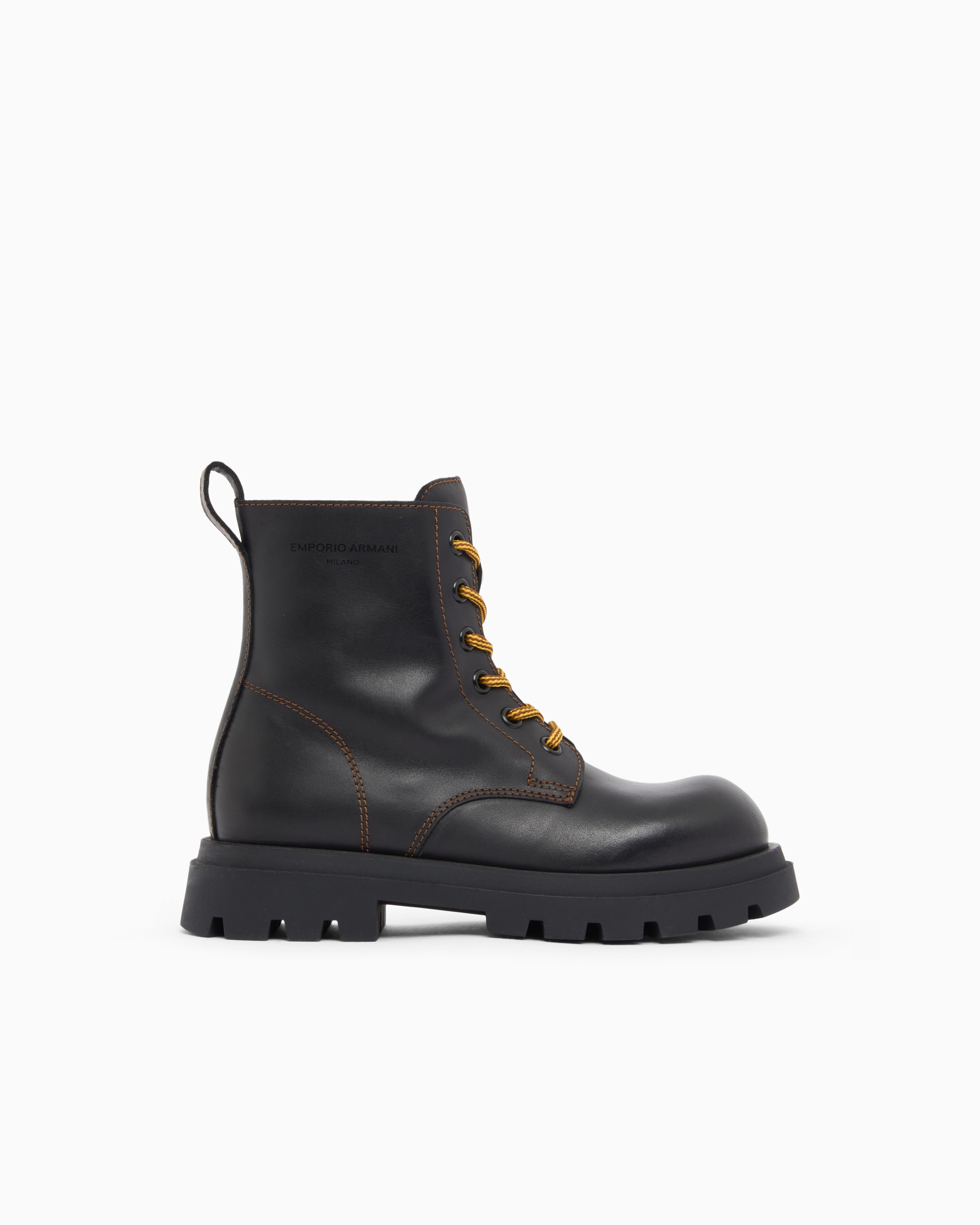 レザー サイドジップ レースアップ コンバットブーツ | Emporio Armani JP