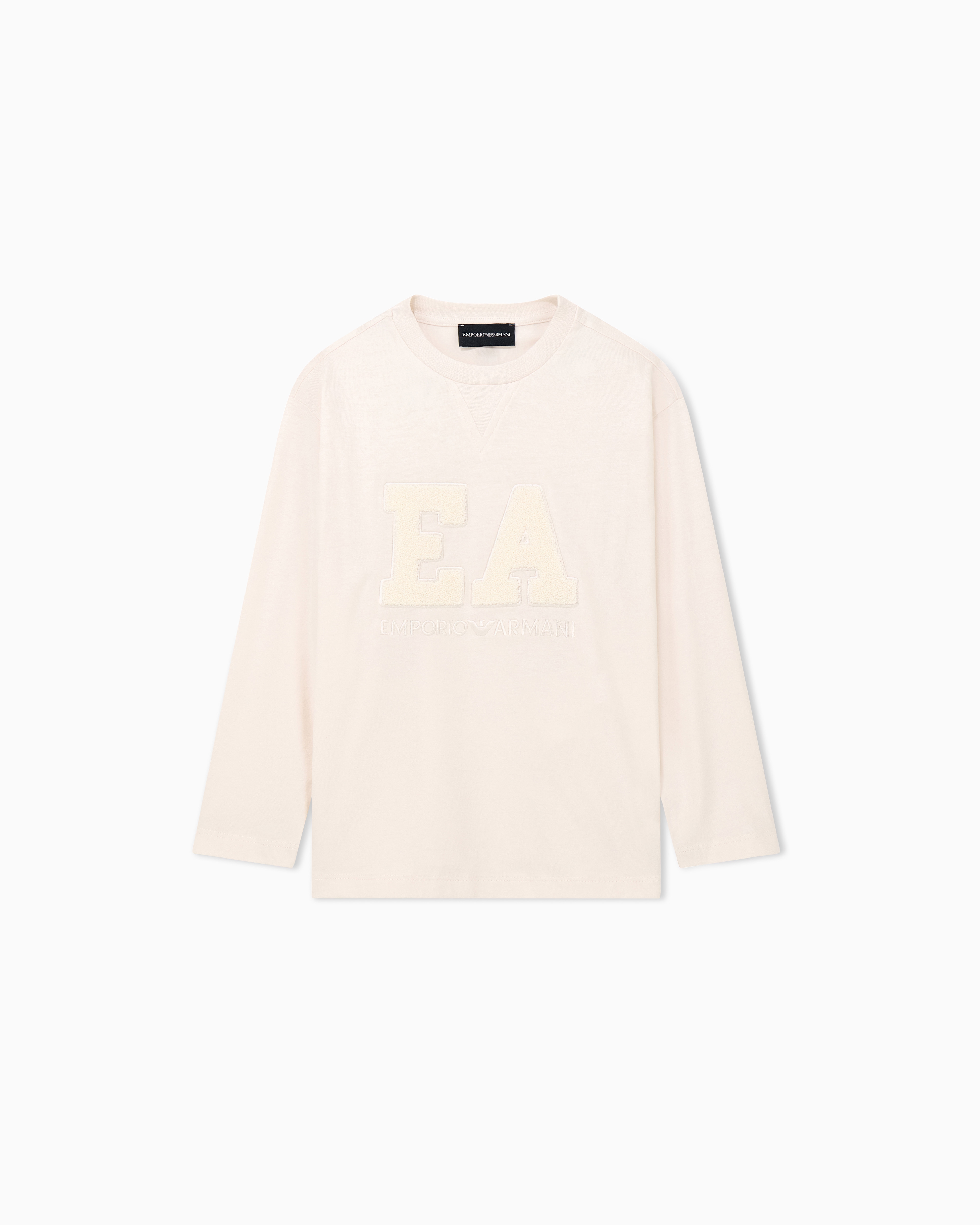 Long-sleeve cotton jersey T-shirt with raised embroidery | Emporio