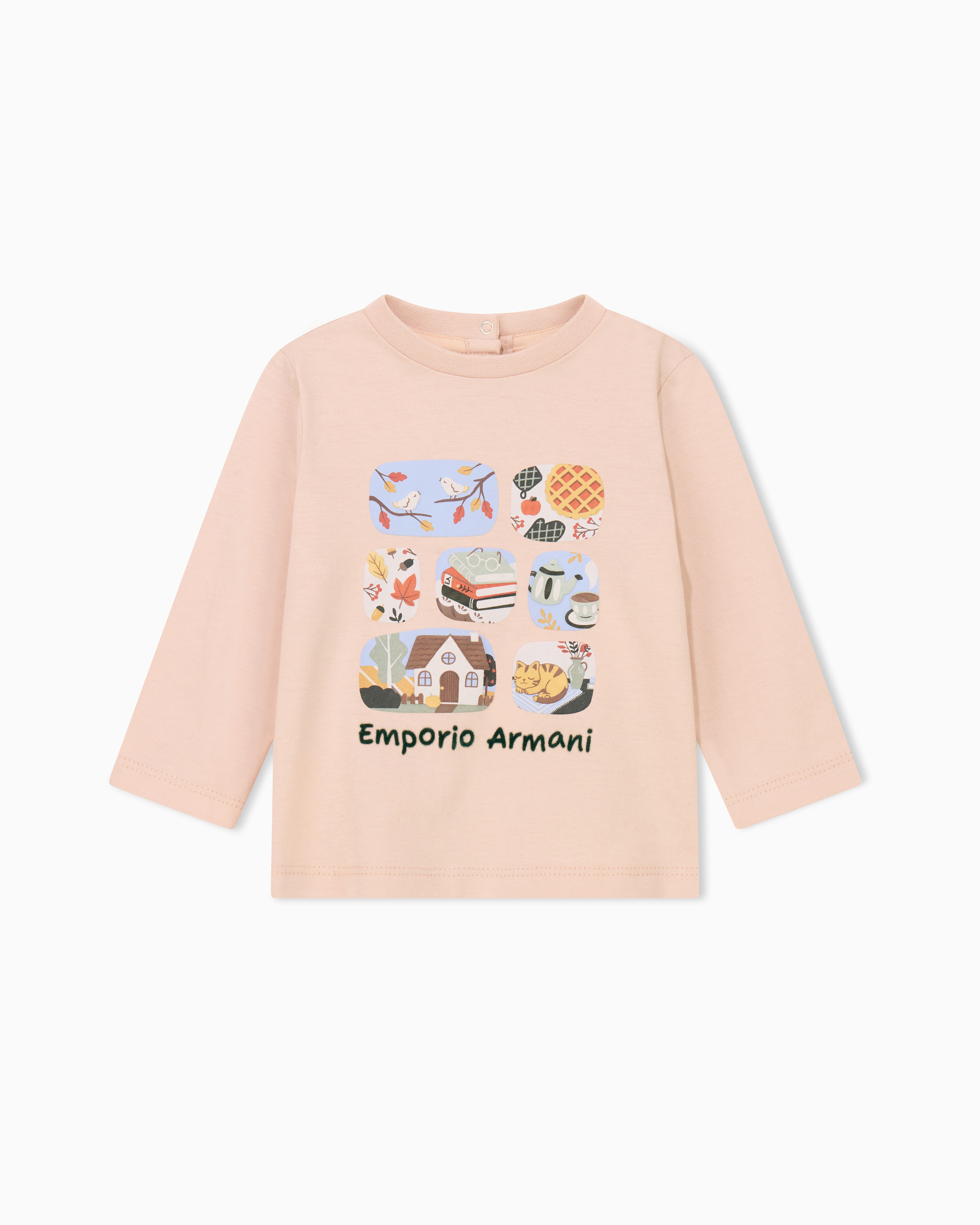 EMPORIO ARMANI 長袖シャツ 14A （166㎝） Long-sleeve cotton jersey T-shirt with a house illustration