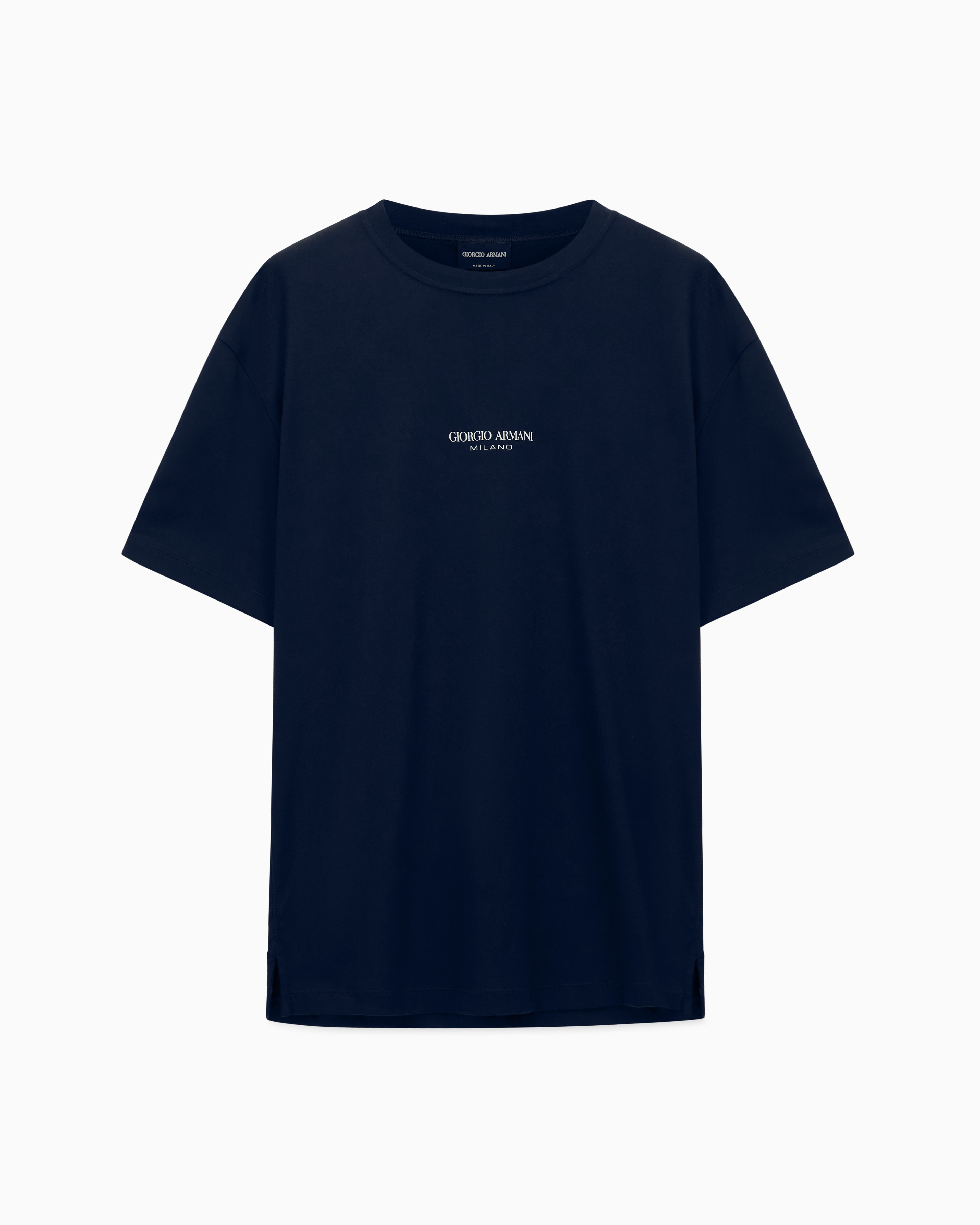 極美品 高級 GIORGIO ARMANI リネン100%ニットTシャツ 紺 オーバーサイズ クルーネックTシャツ コットンジャージー | Giorgio