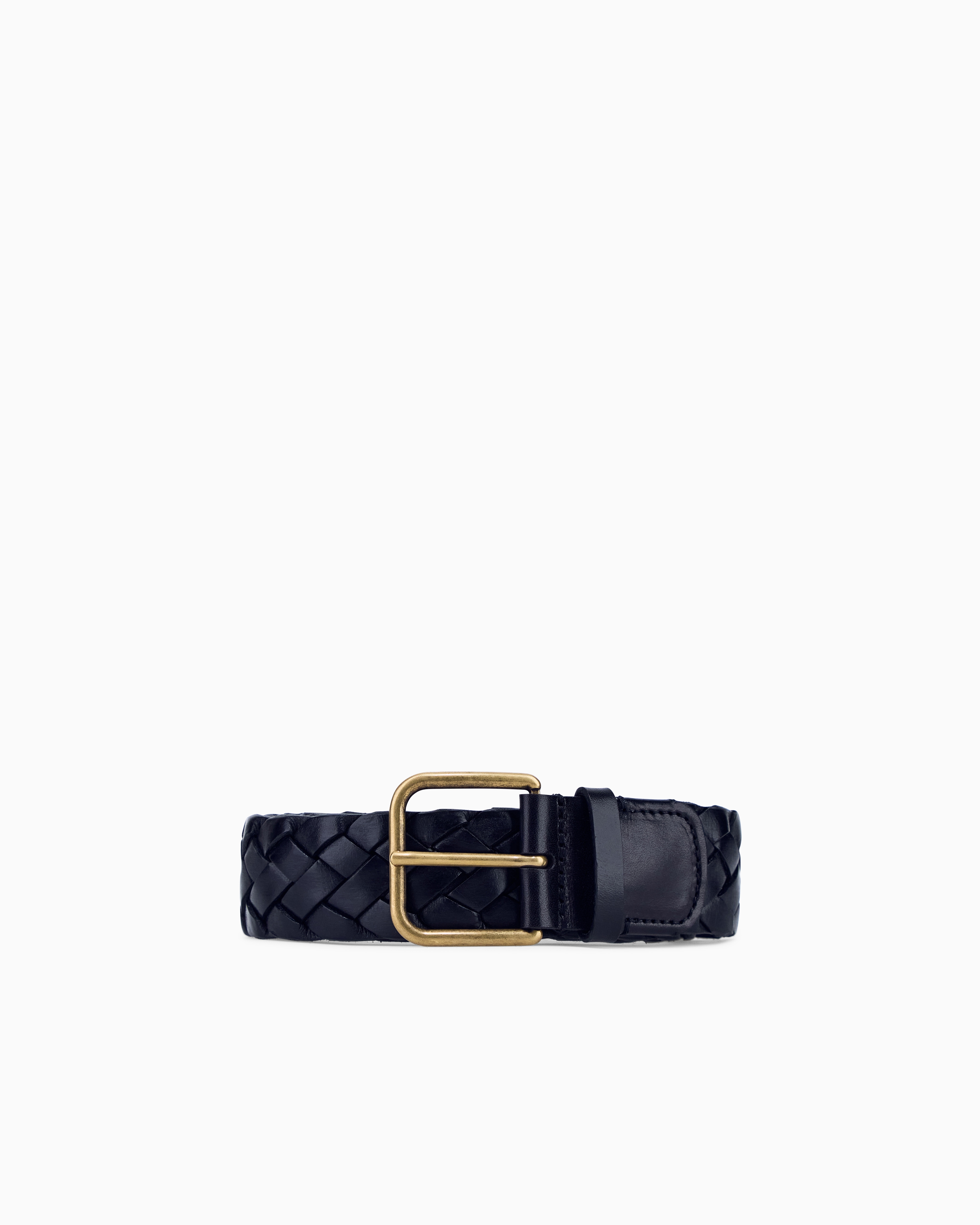 真鍮製ピンバックル 編み込みレザーベルト | Giorgio Armani JP