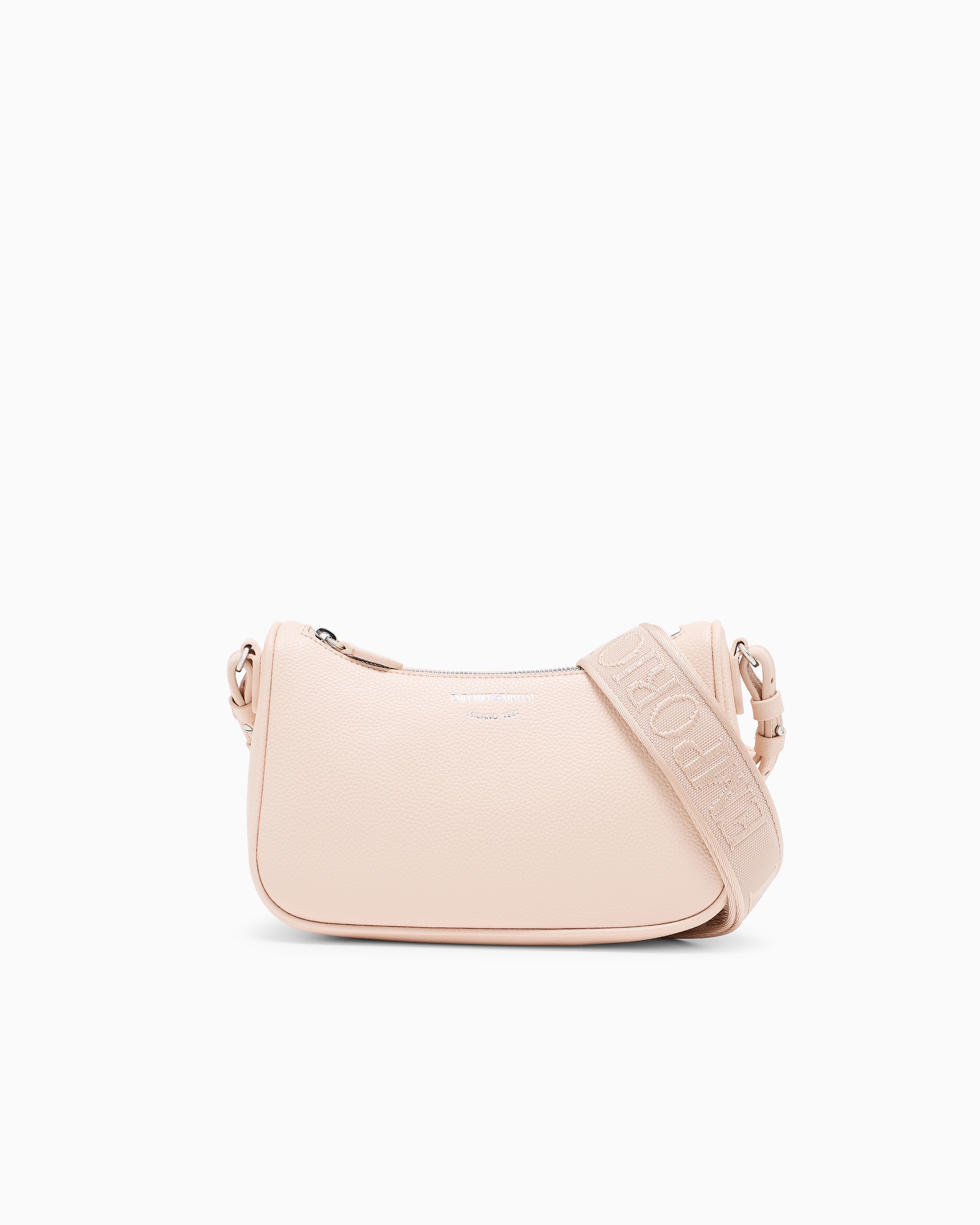 Pebbled shoulder bag with a zip closure and adjustable strap