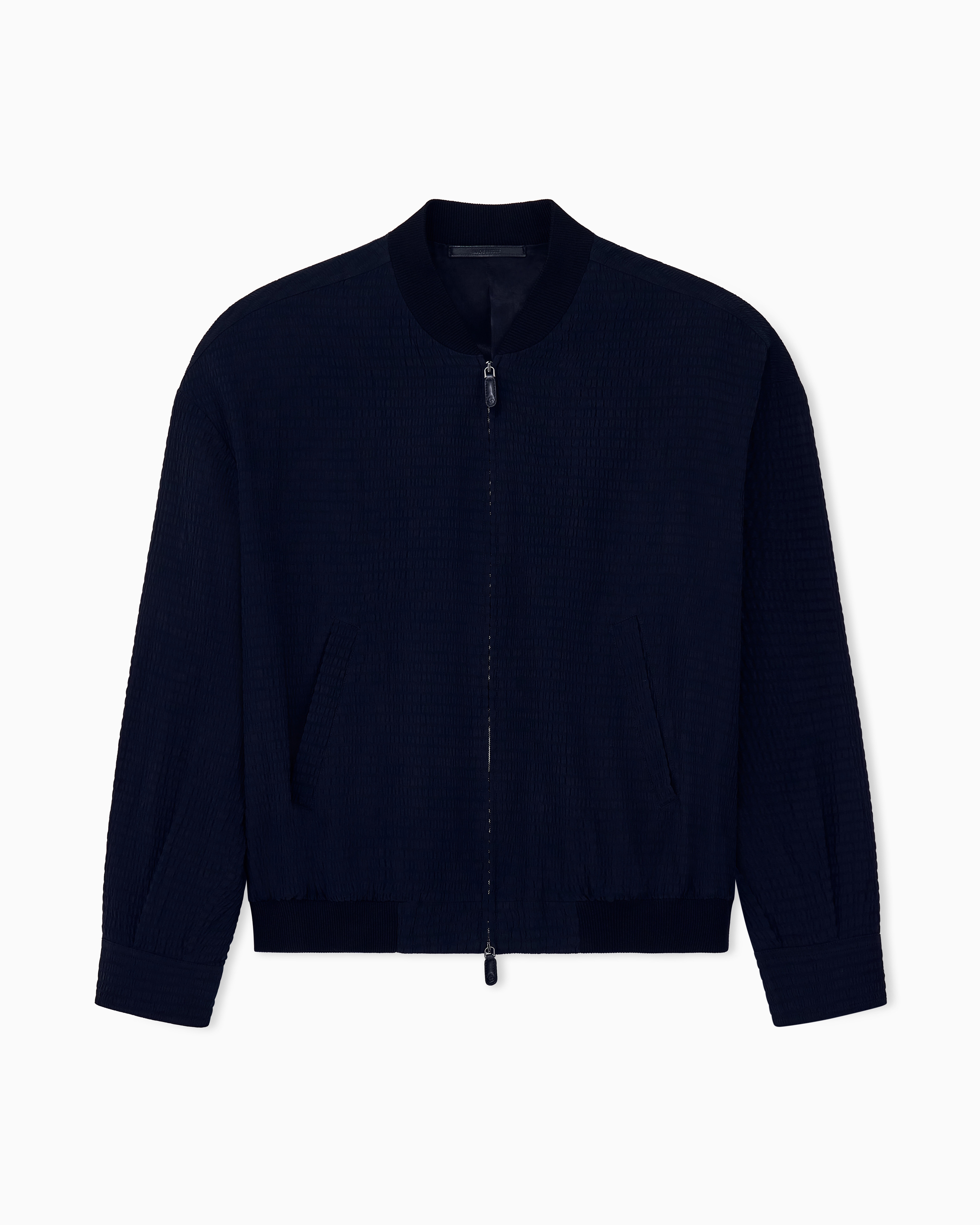 Seersucker bomber in viscose with zipper and ribbed trims