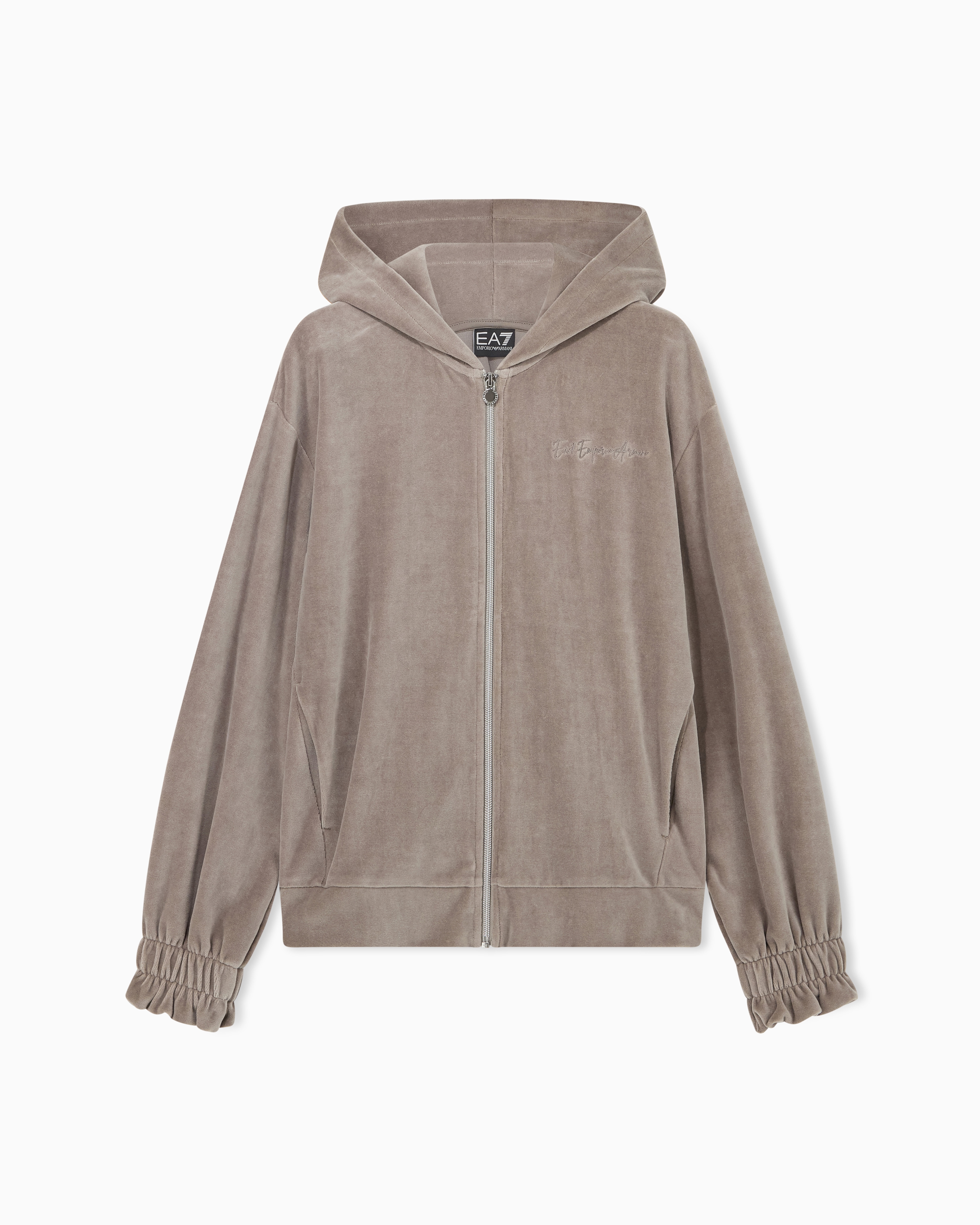 Regular fit full-zip hoodie Athletic Velour in cotton | EA7 US