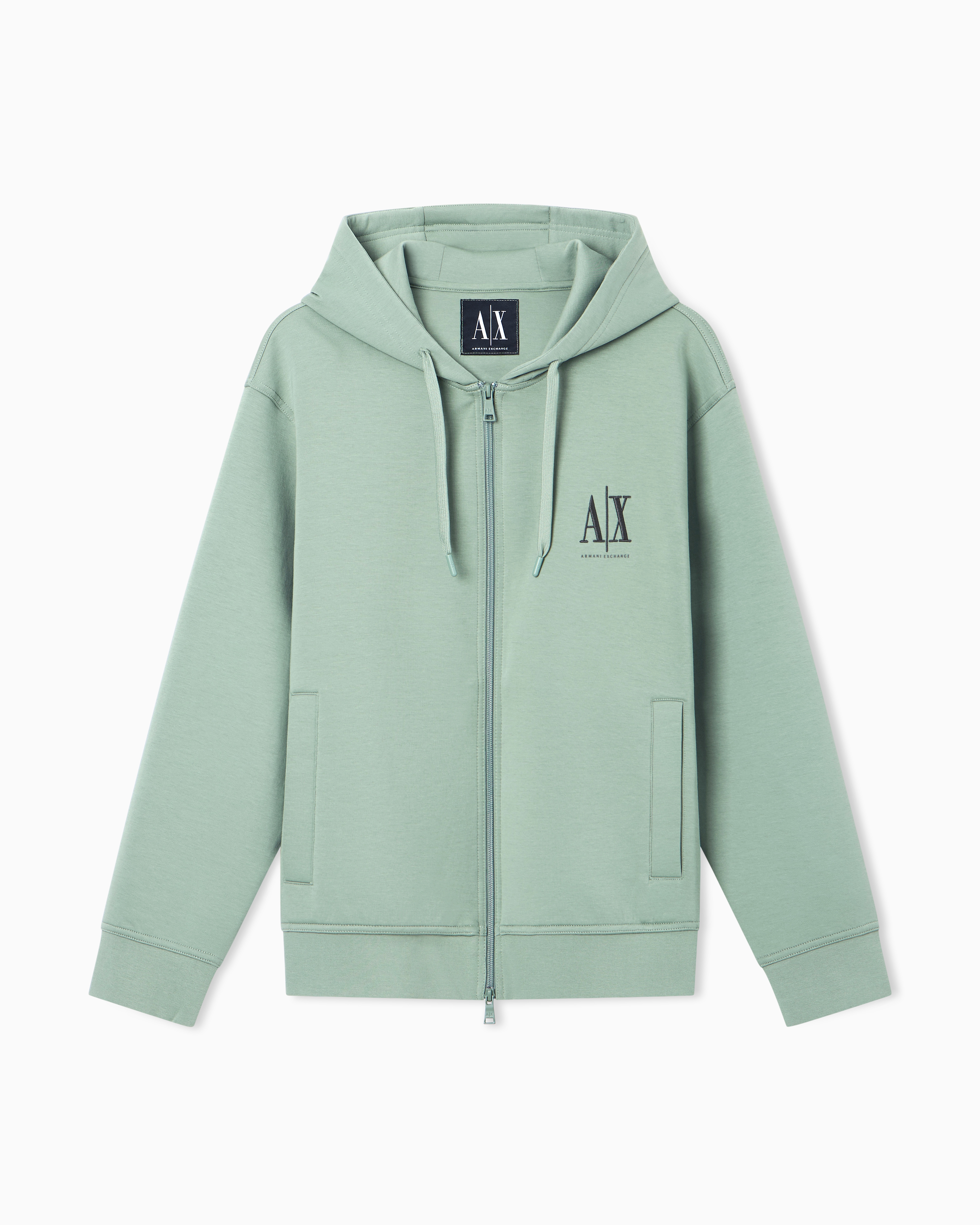 Full-zip hoodie in bonded stretch cotton with logo Icon | Armani