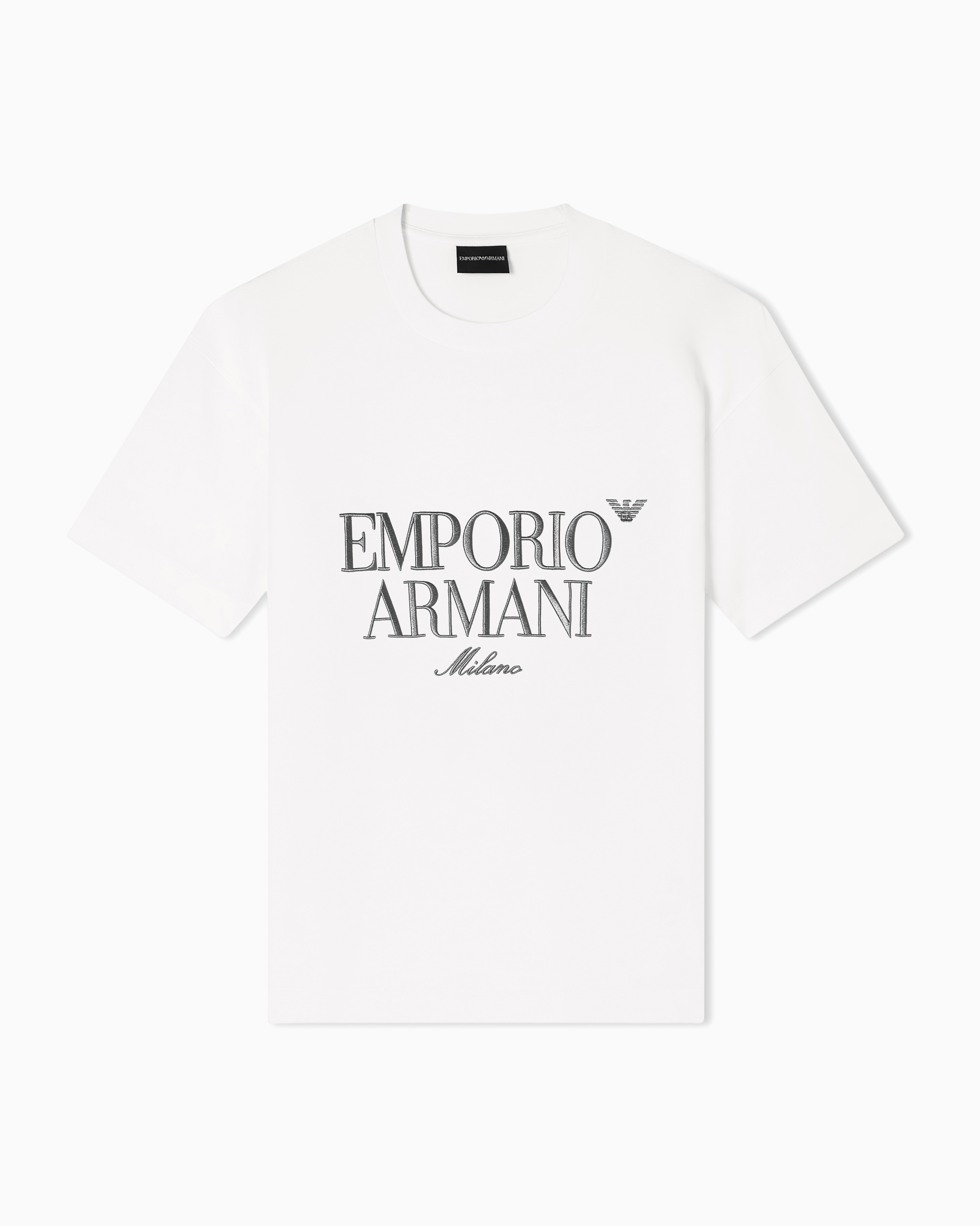 Heavy jersey T-shirt with embossed logo embroidery | Emporio Armani