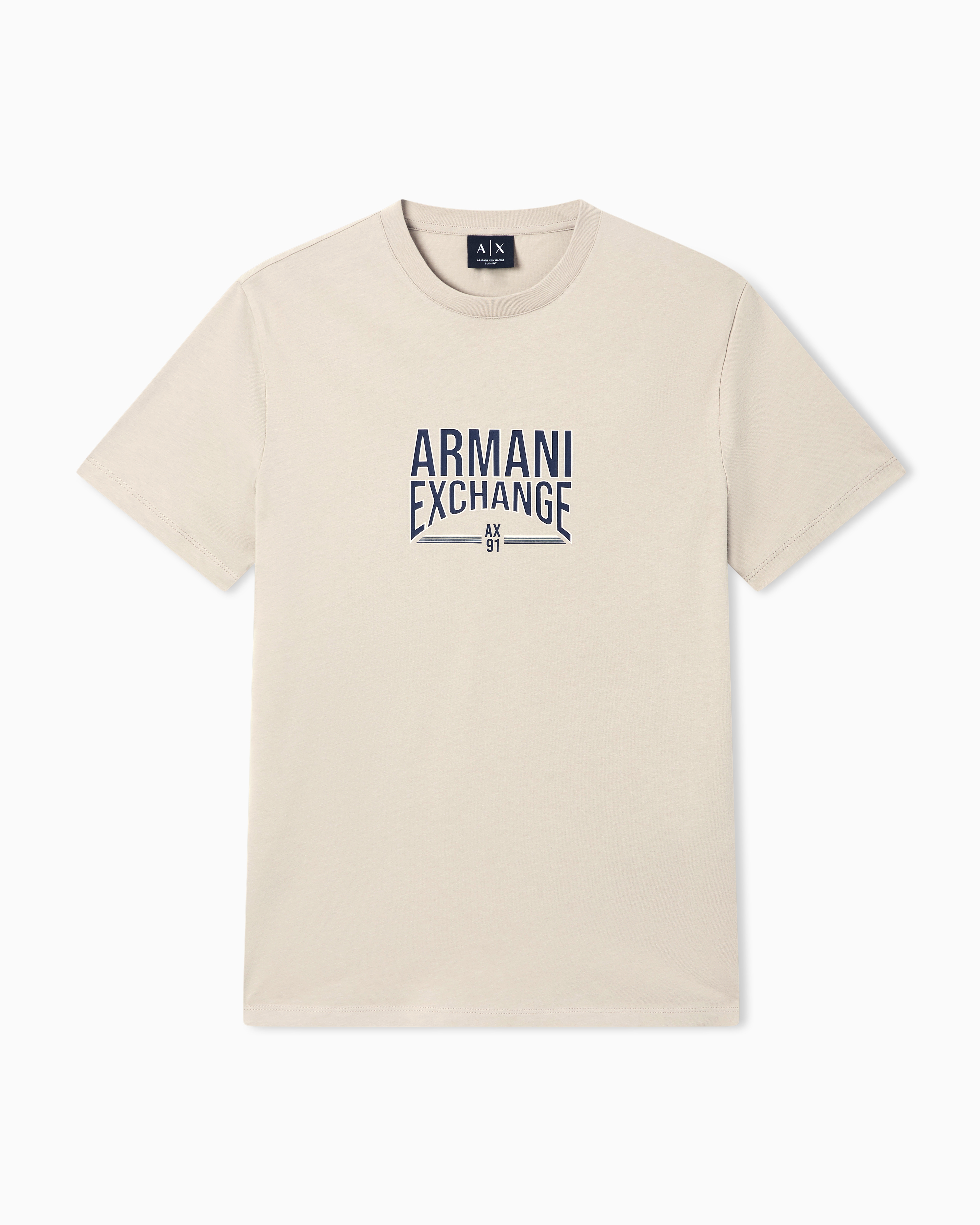 カレッジフォント ロゴ スリムフィット 半袖クルーネックTシャツ