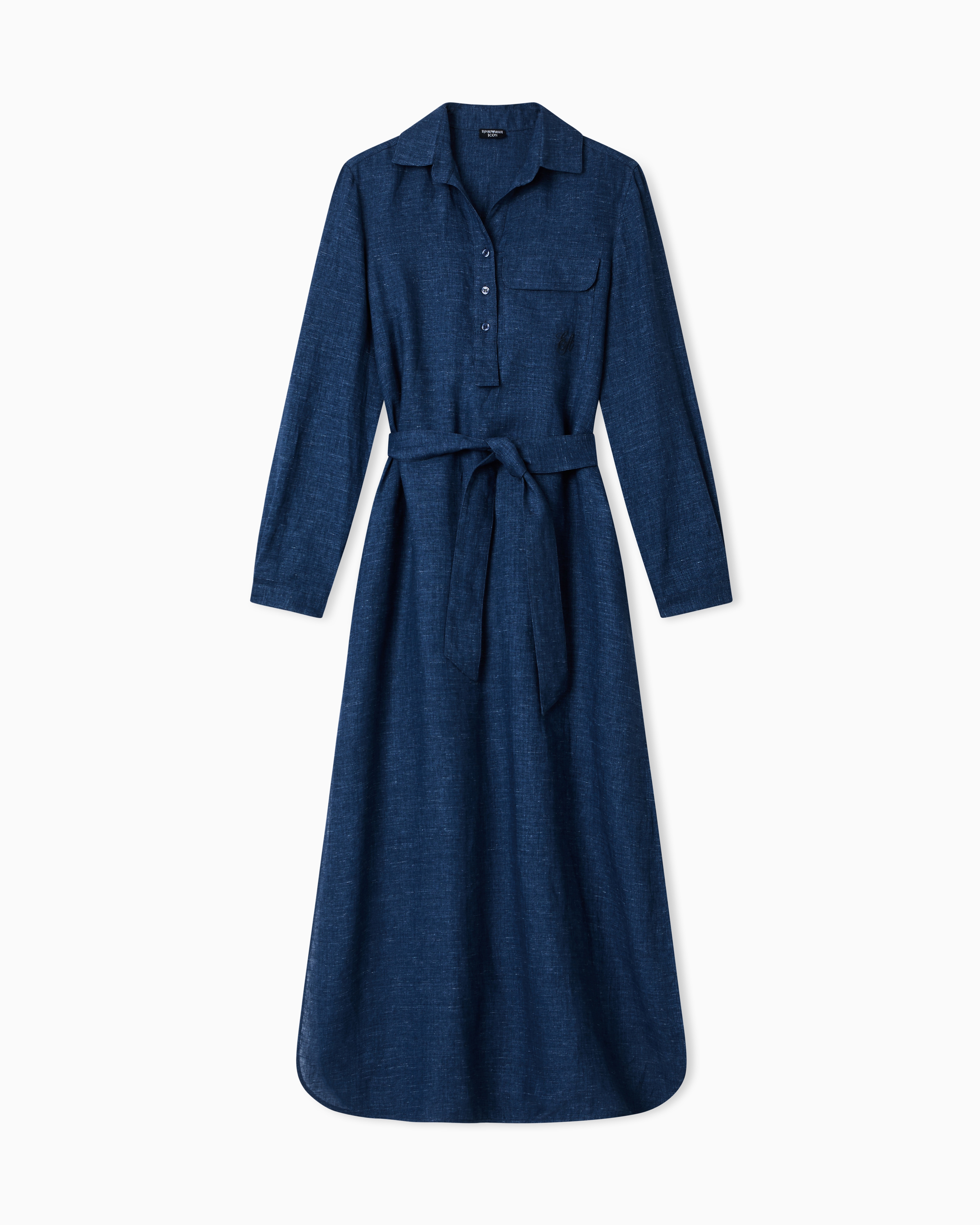 美品✨エンポリオアルマーニ アシンメトリードレス ベルベット×ブークレ 40 Icon ドレス リネンシャンブレー サッシュ | Emporio Armani JP