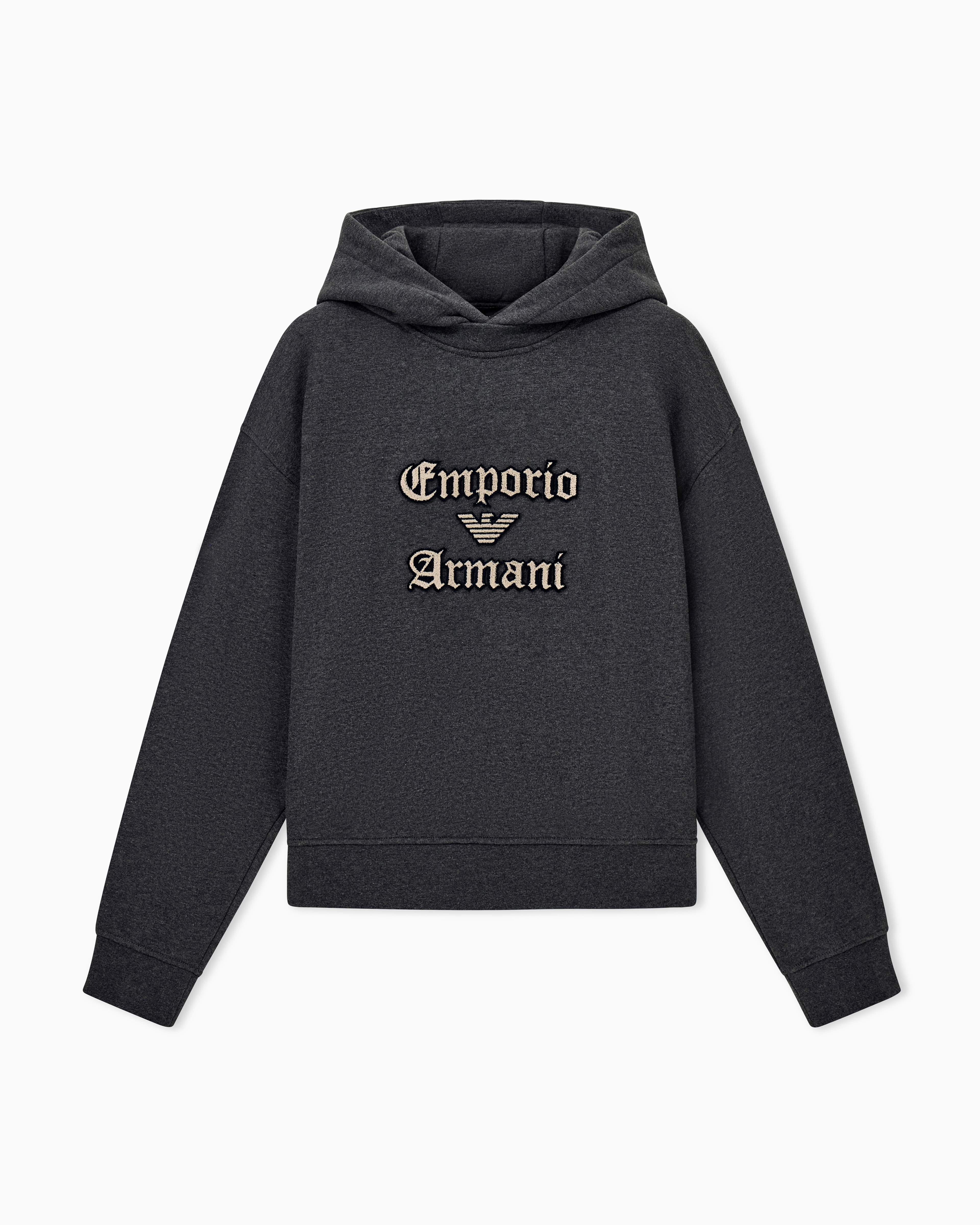 French terry jersey hoodie with soft touch logo embroidery