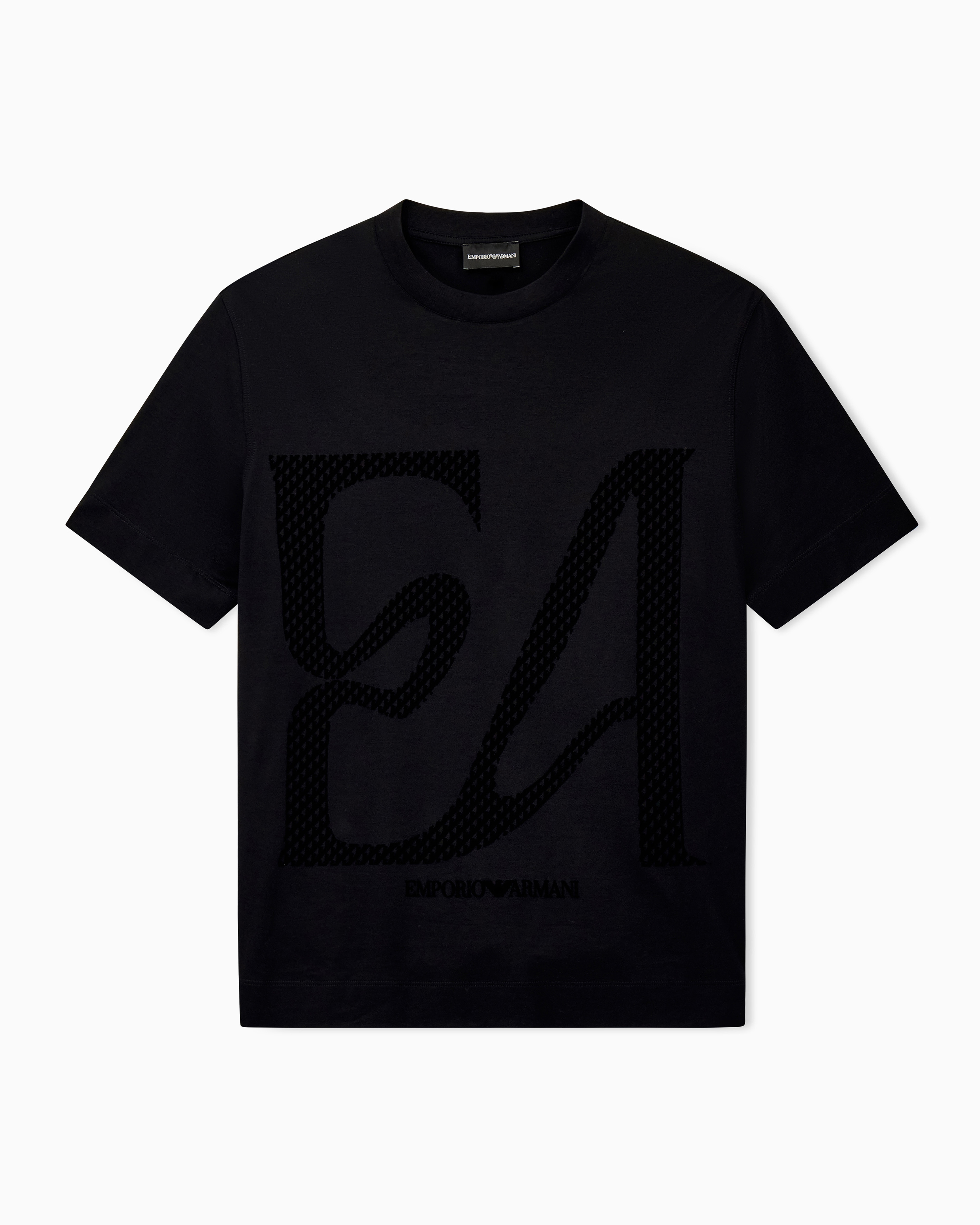 トップス emporio armani black back logo l/s T-shirt in mixed lyocell jersey with maxi flock logo | Emporio