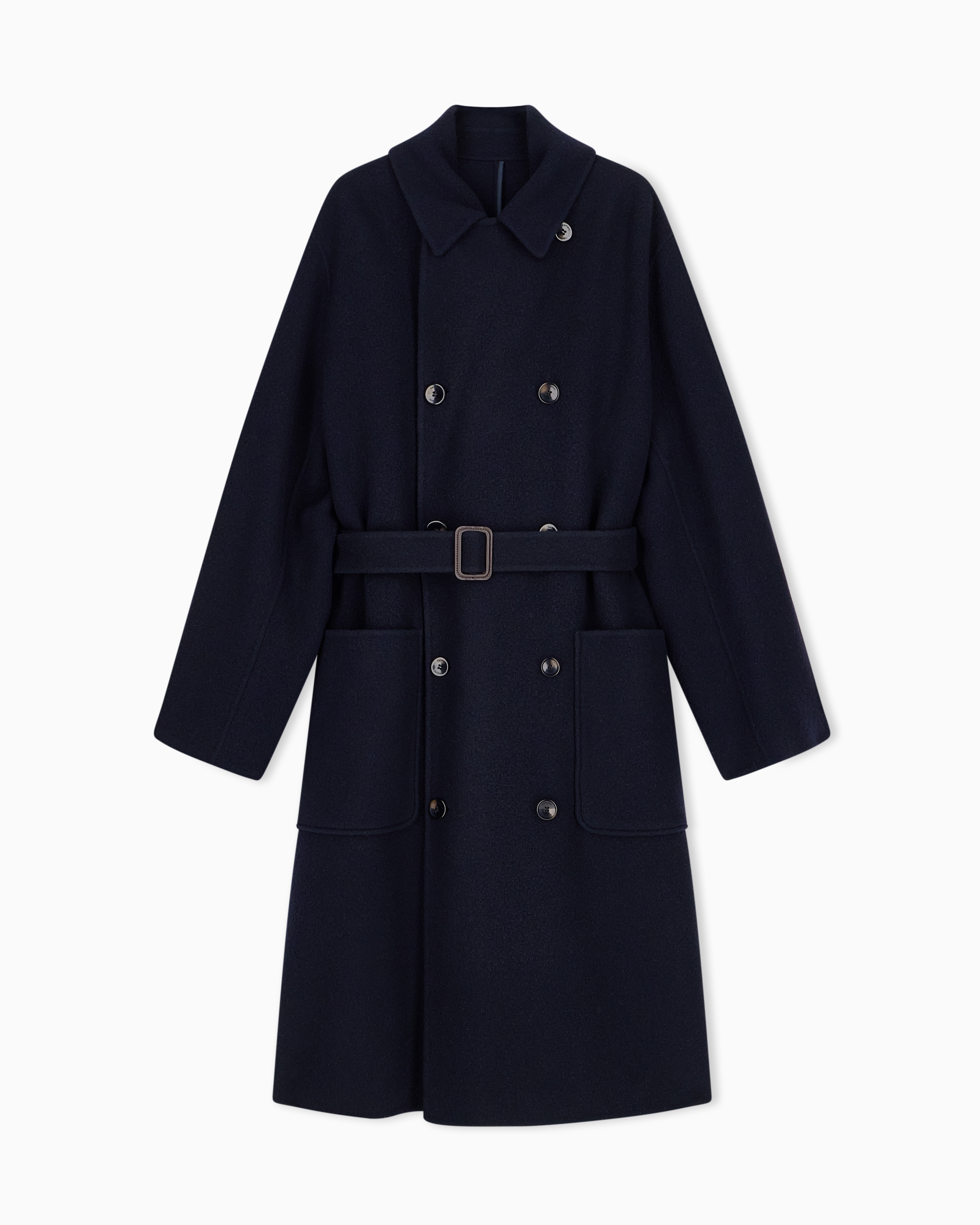 EMPORIO ARMANI レザーベルト付ウールコート L ベルト付き バージンウール ダブルブレスト コート | Emporio Armani JP