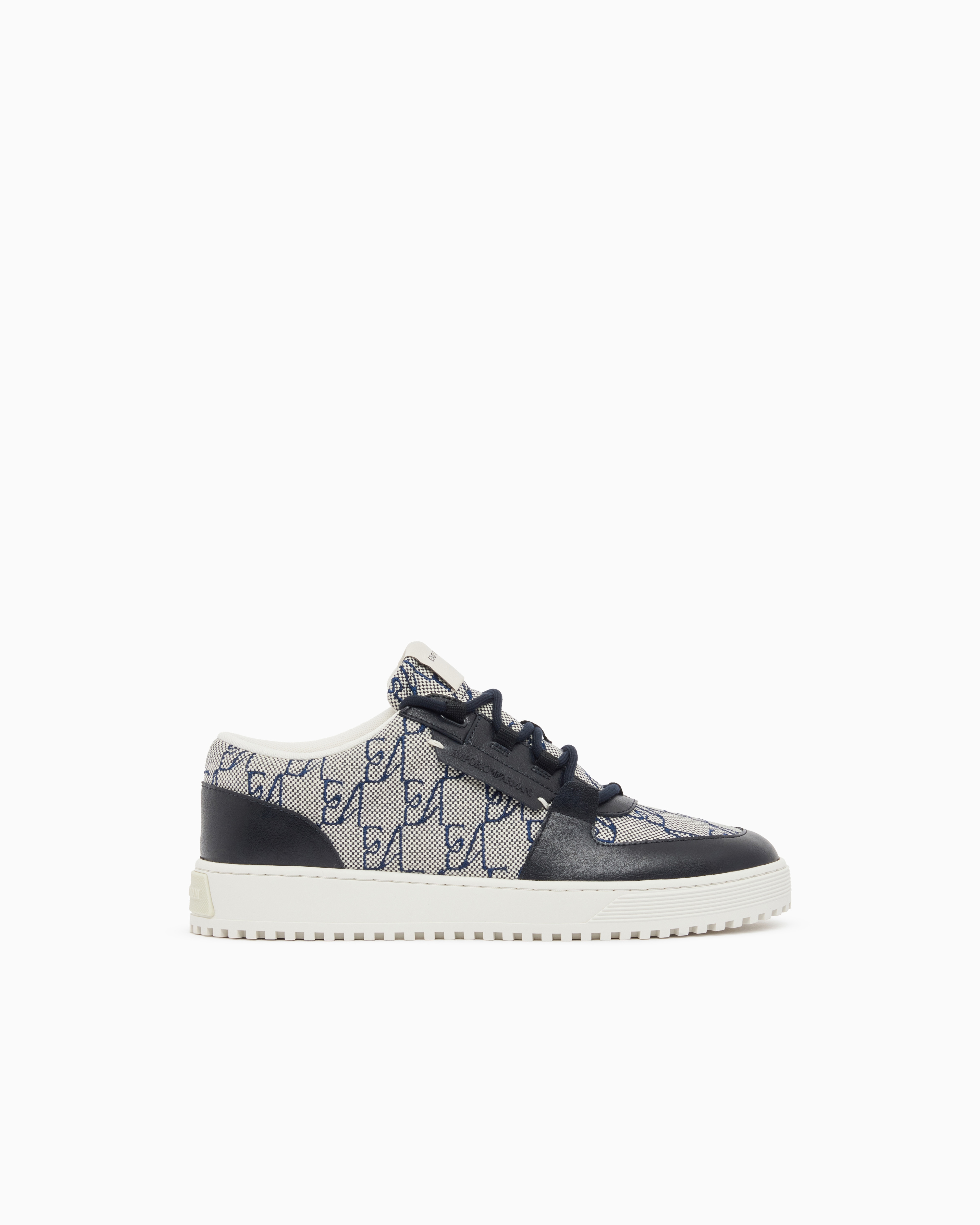 Sneakers in canvas and leather with an all-over logo pattern