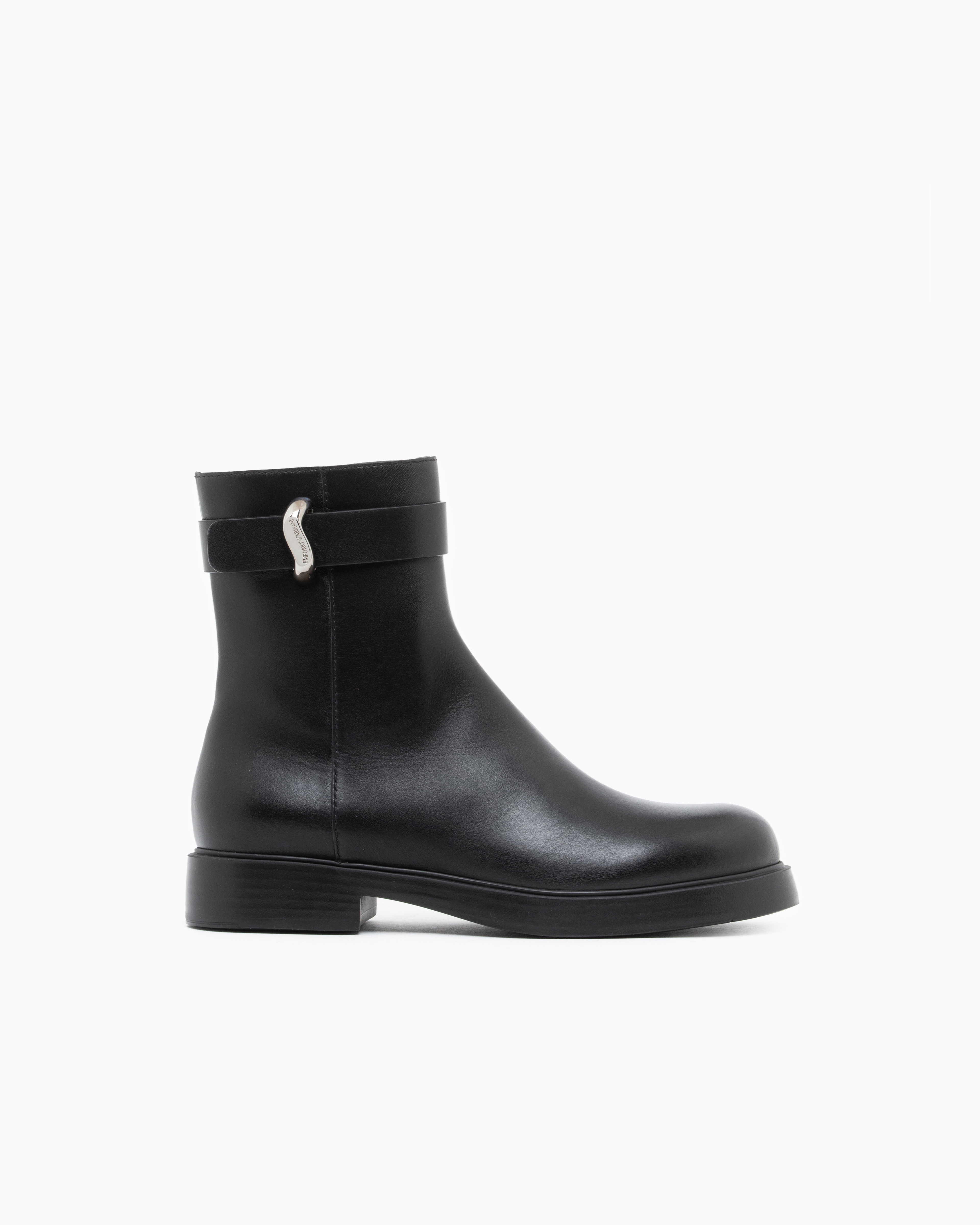 Leather ankle boots with side zip and buckled strap | Emporio