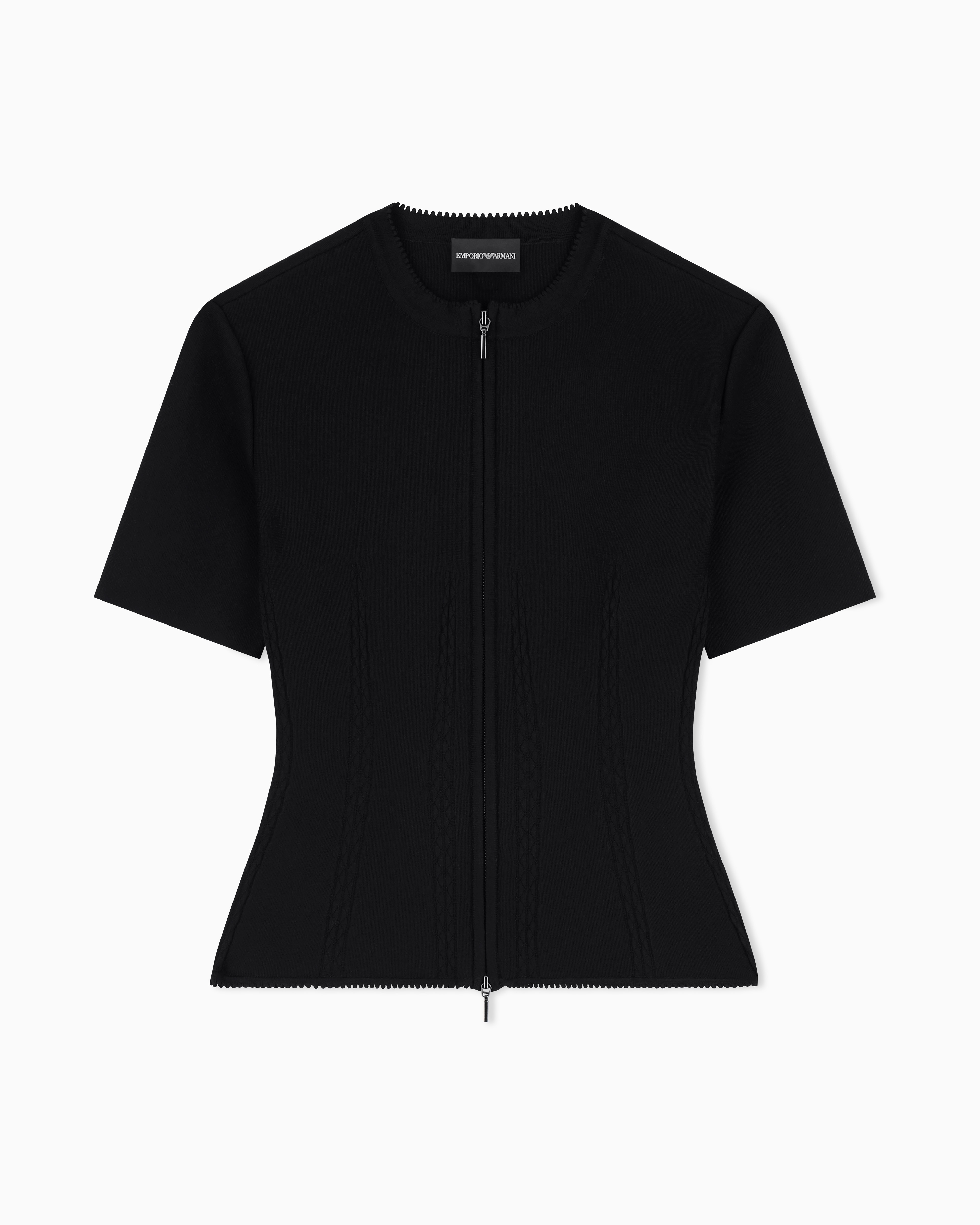 影emporio armani zipup knit jacket Fabric-stitch knit zip-up jacket | Emporio Armani
