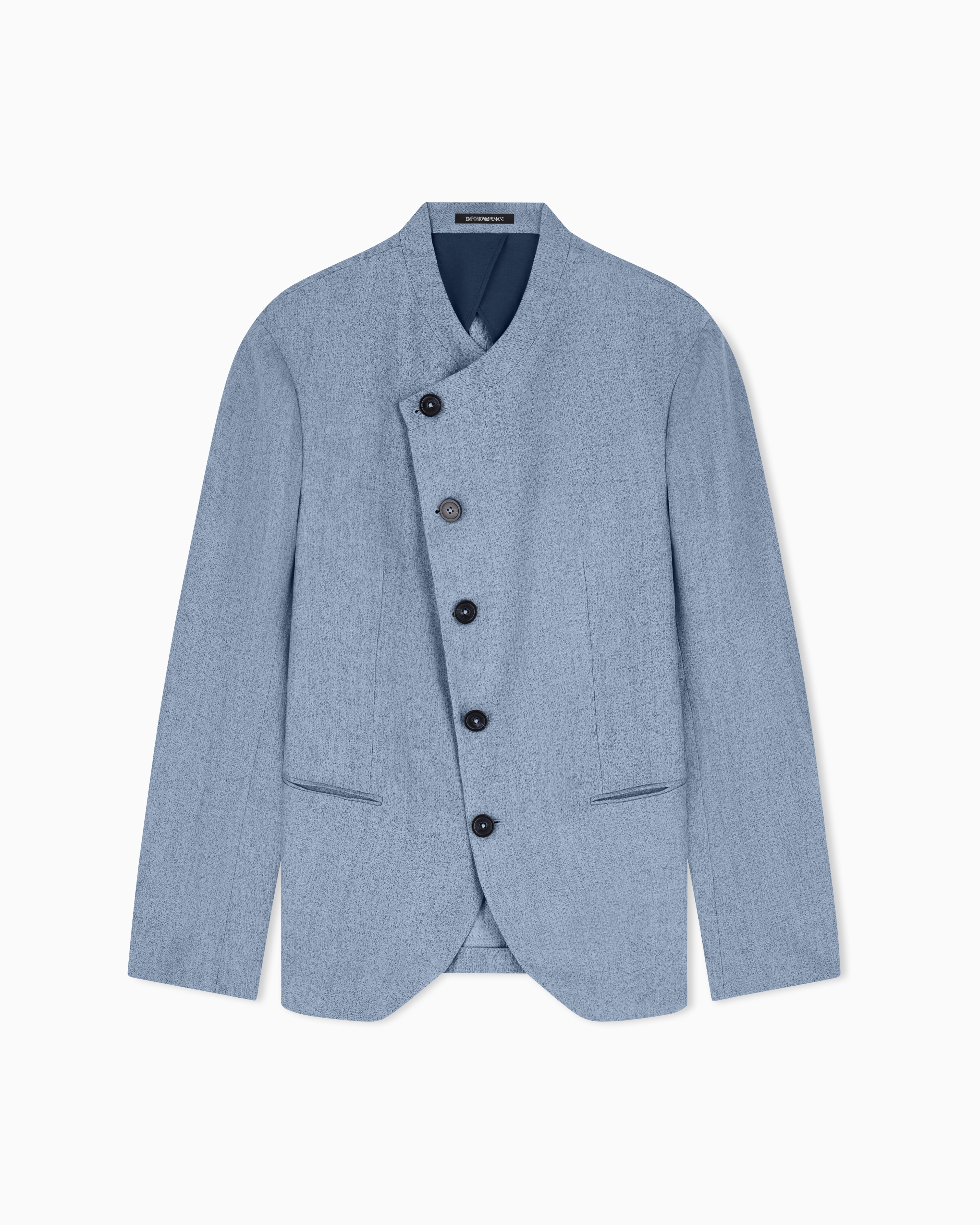Icon jacket with diagonal fastening in textured mouliné linen