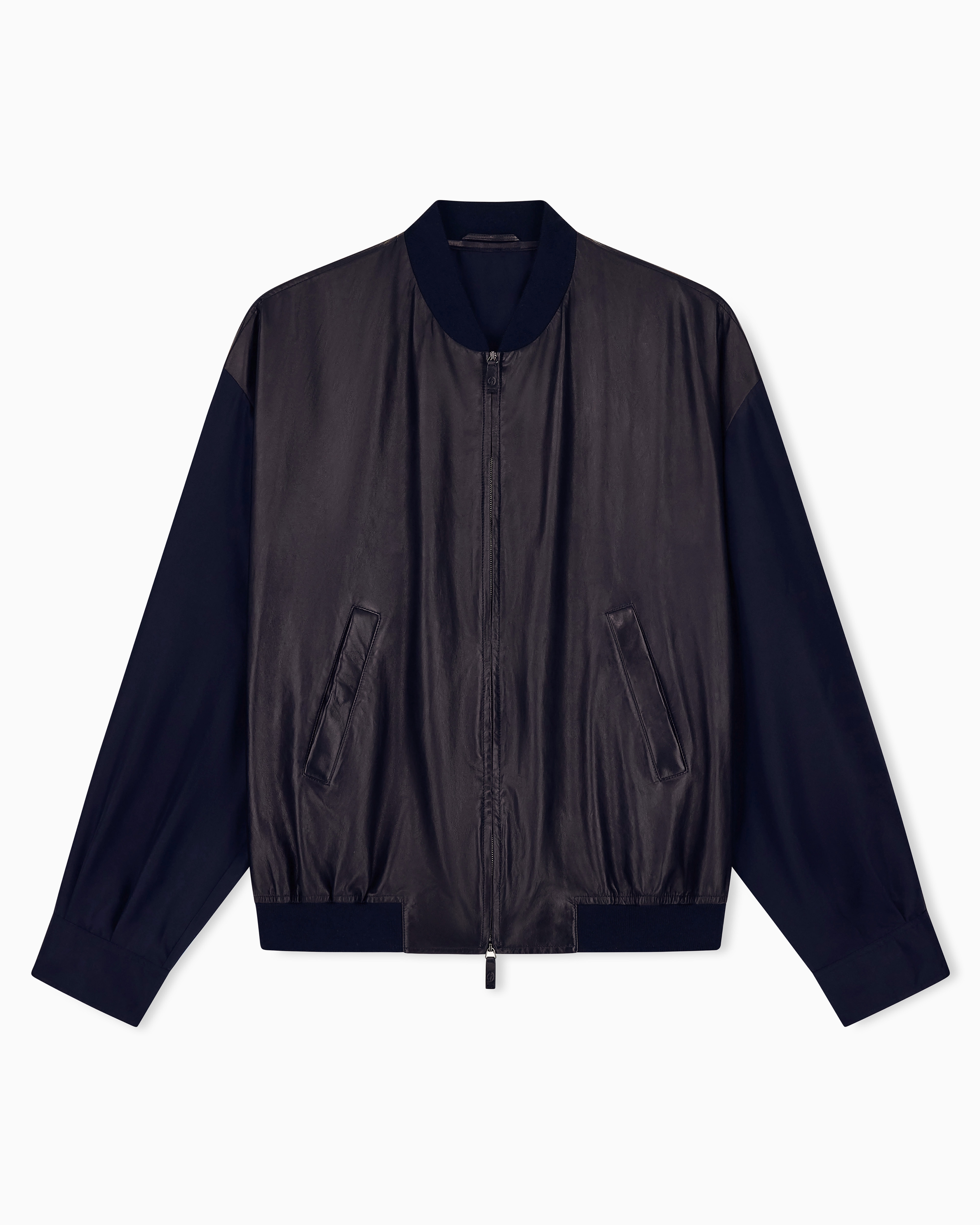 ジップアップ レザー＆シルク ボンバージャケット | Giorgio Armani