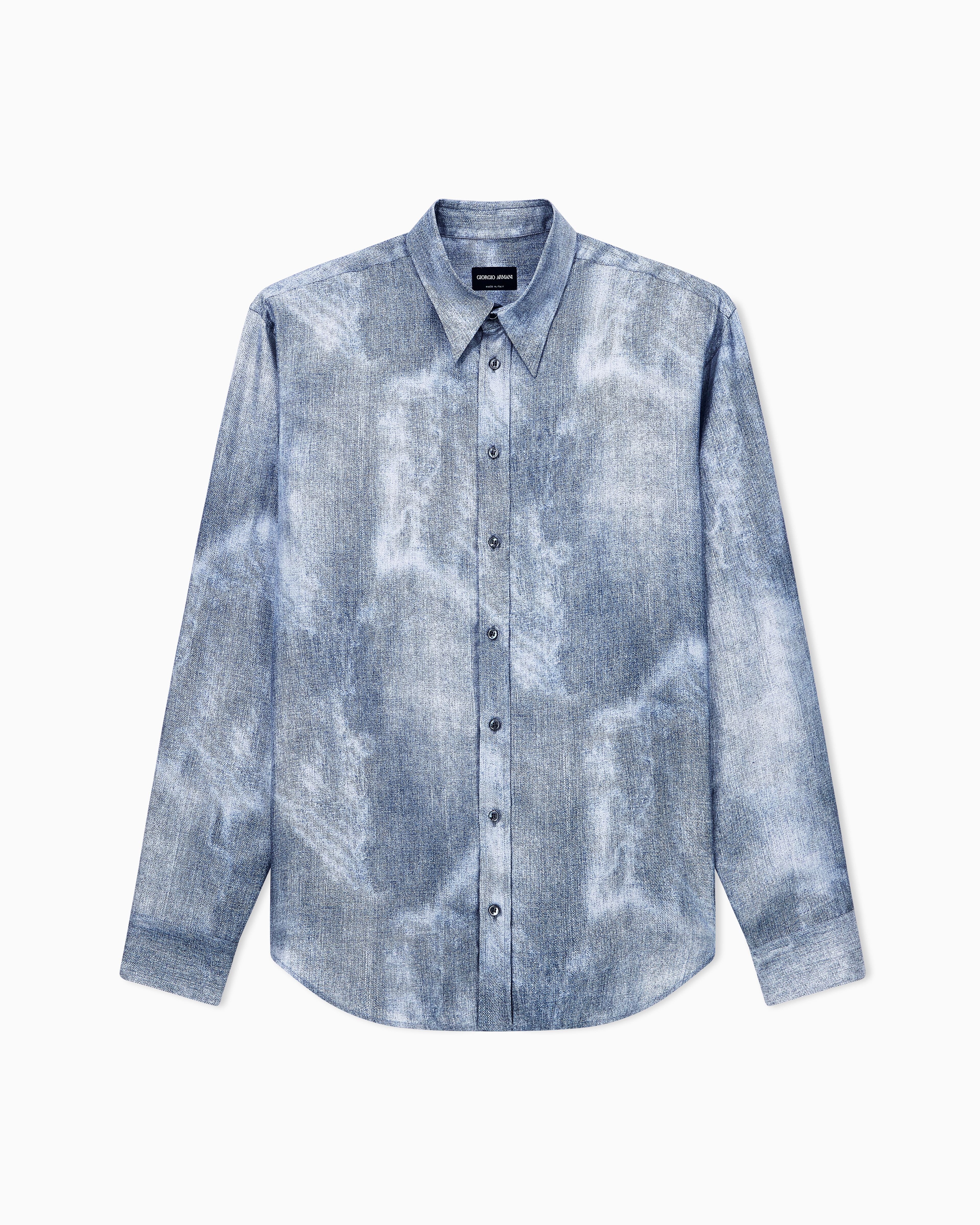 Shirt regular fit in silk twill with delavé denim effect | Giorgio