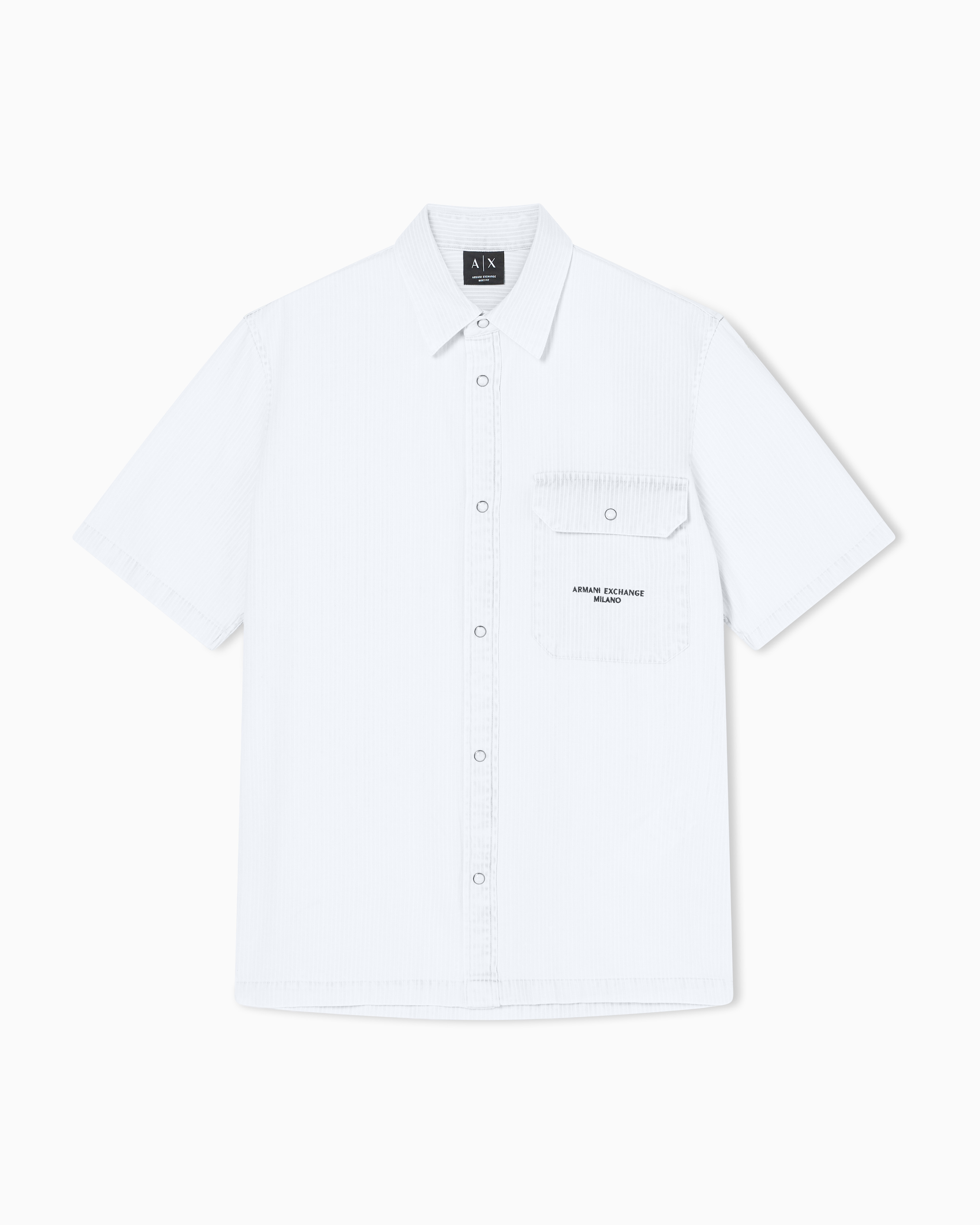 ライトブルーストライプデニム ボクシーフィット 半袖シャツ | Armani