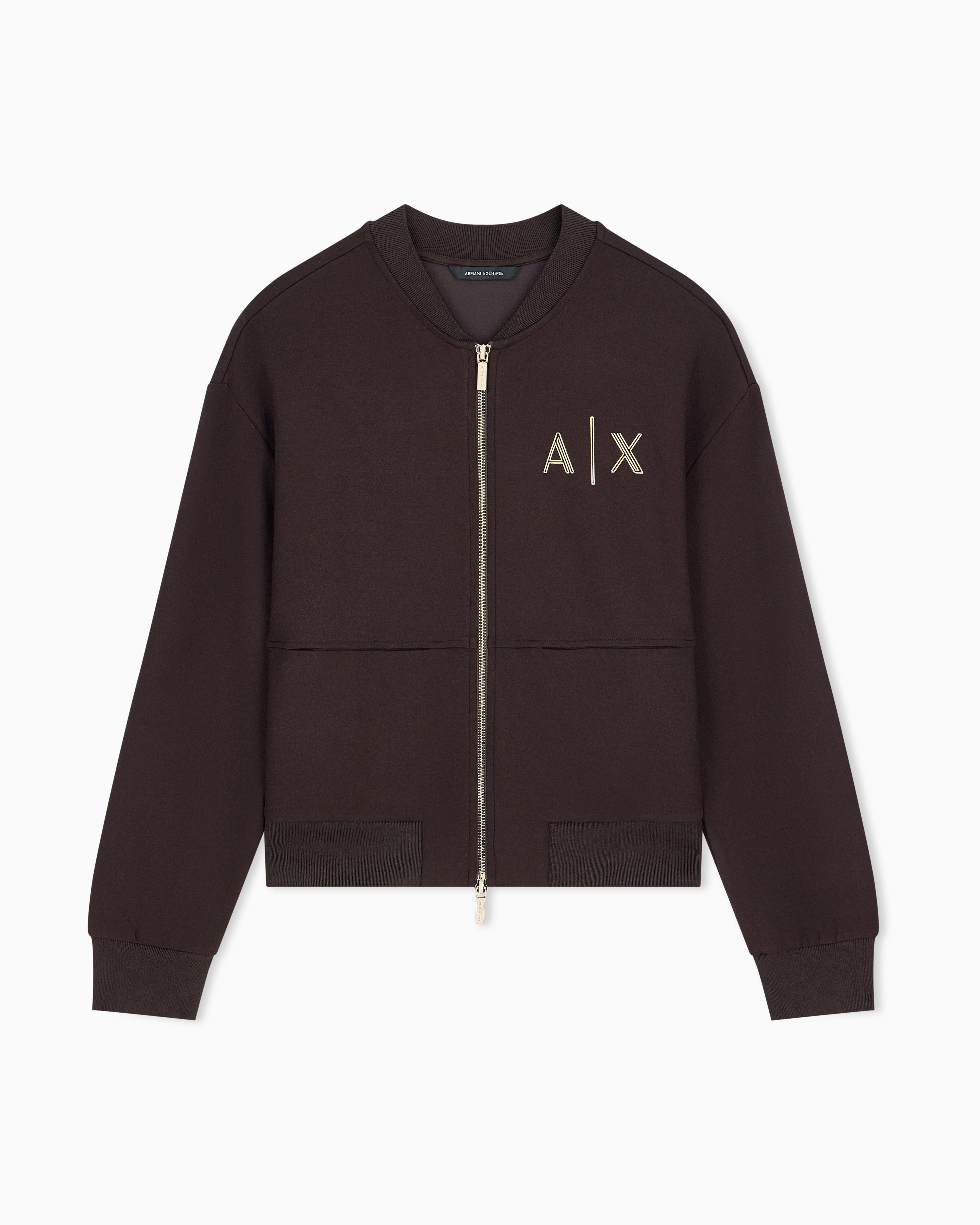 Bomber jacket in stretch viscose scuba with a metallic zip