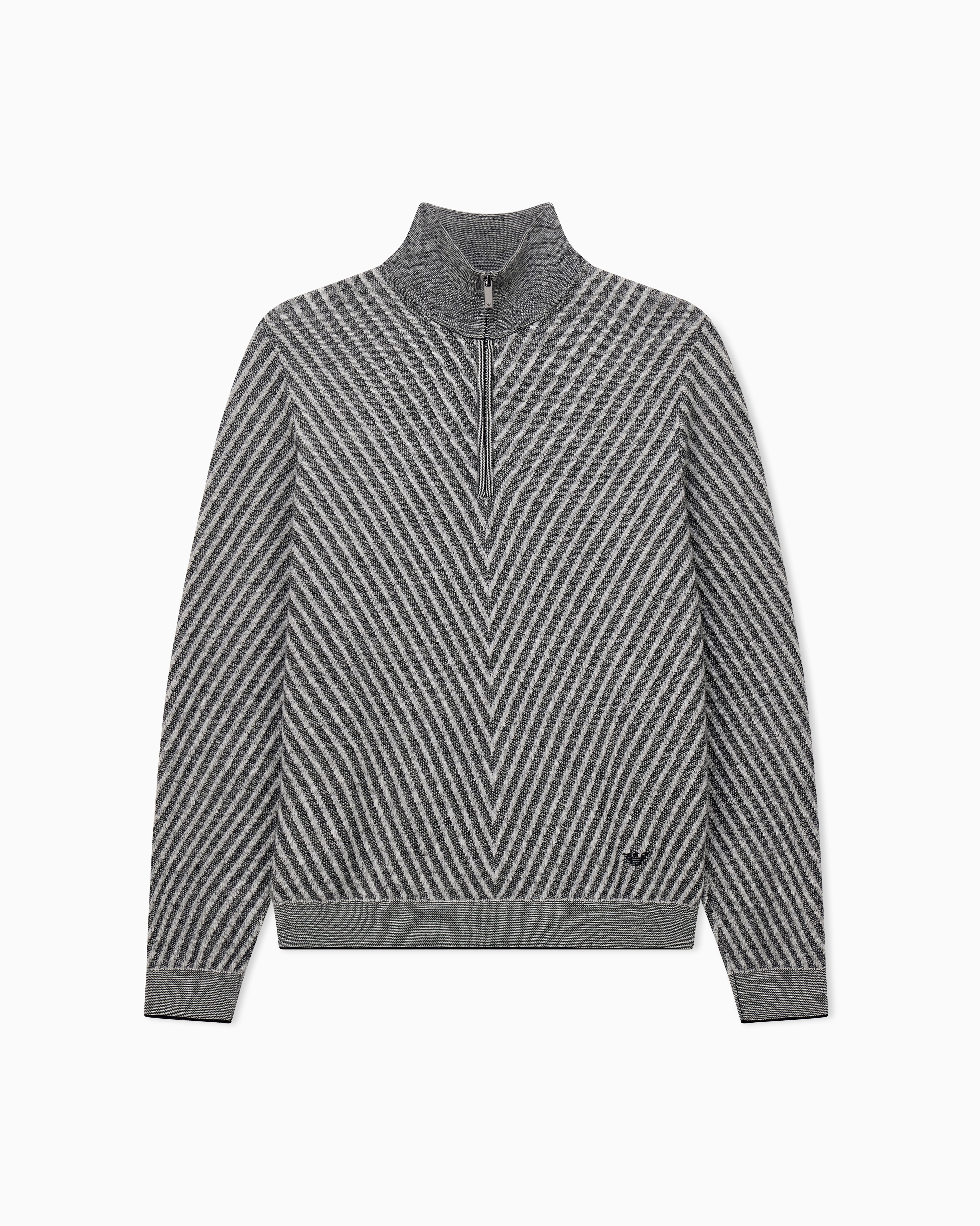 Partial zip sweater in processed virgin wool Signature Capsule