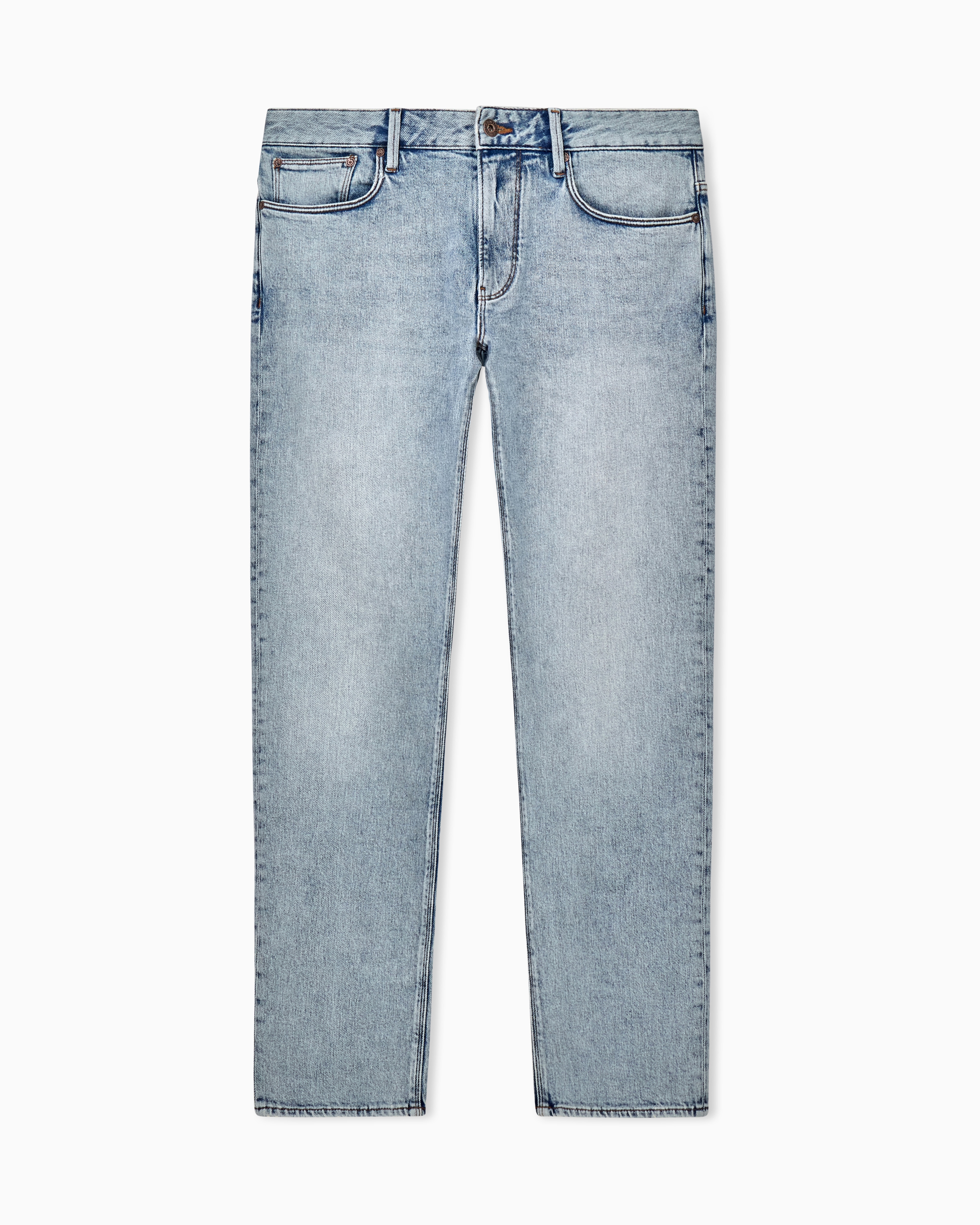 Five-pocket slim fit stone-washed jeans with metallic logo