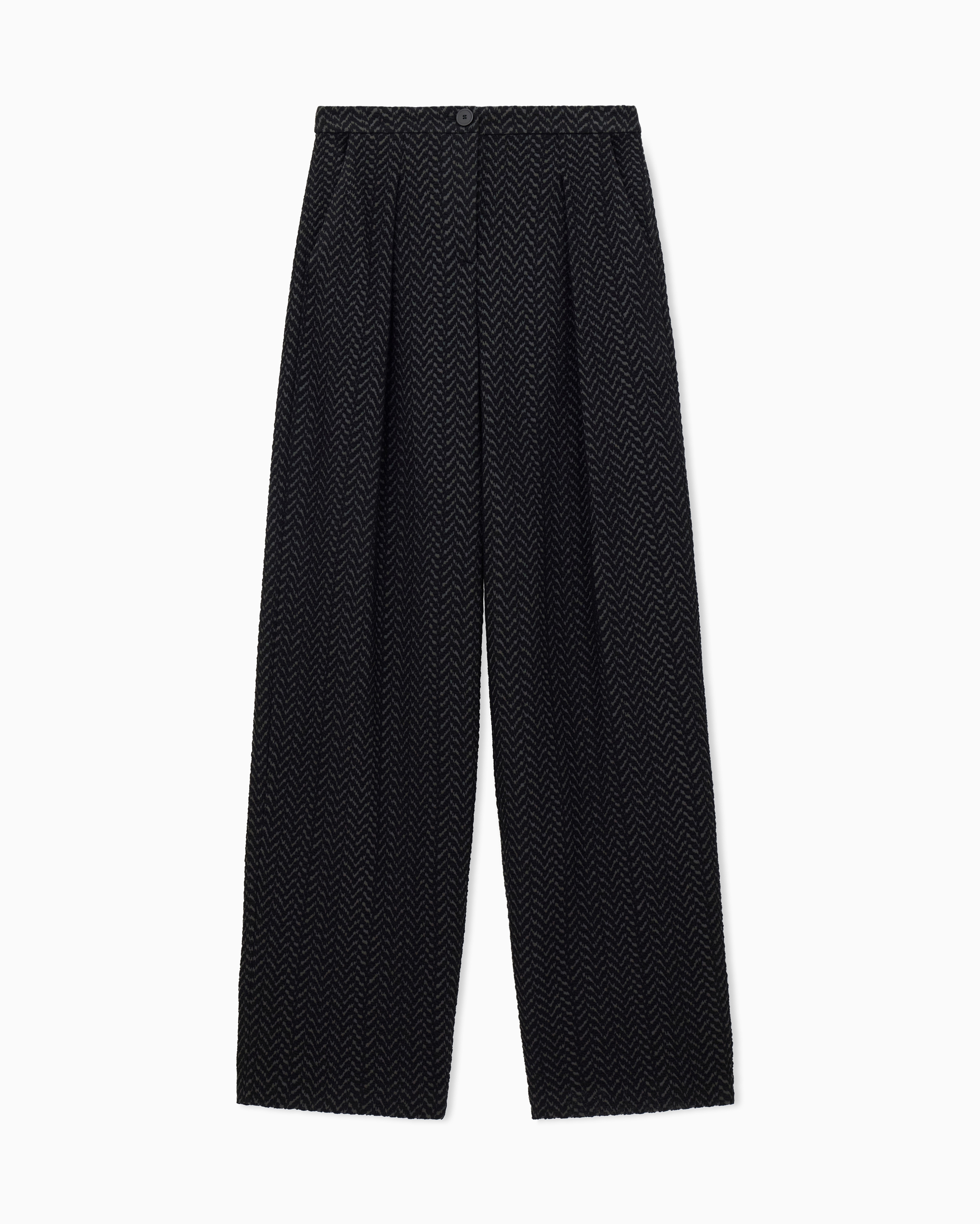 パンツ Giorgio Armani Black 2tuck Wide Trousers Wide-leg pleated trousers in tubular chevron jersey | Emporio Armani