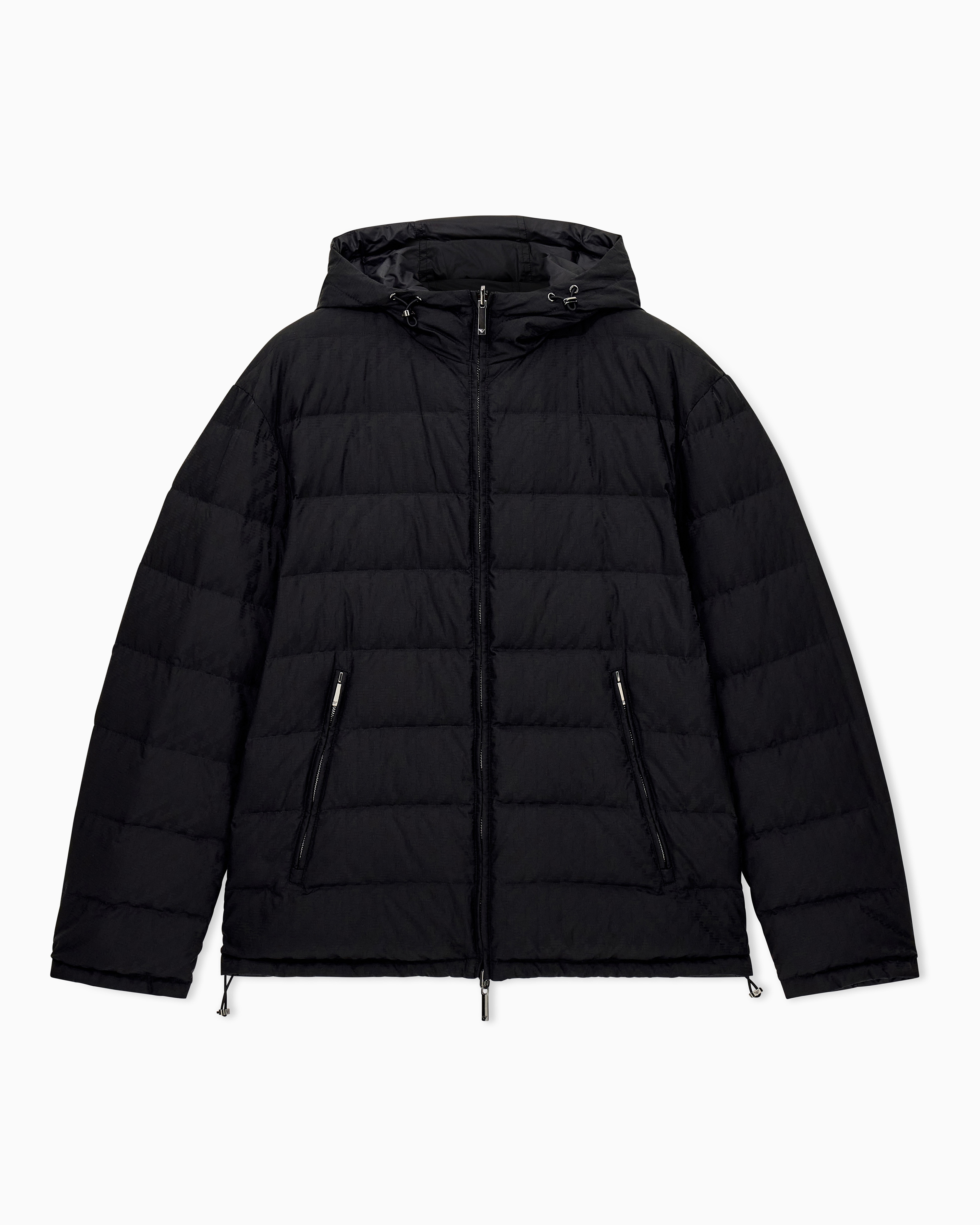 m*m様 EMPORIO ARMANIブラック レザー フード付きコート(フード 軽量撥水 キルティング フード付きダウンジャケット | Emporio Armani JP
