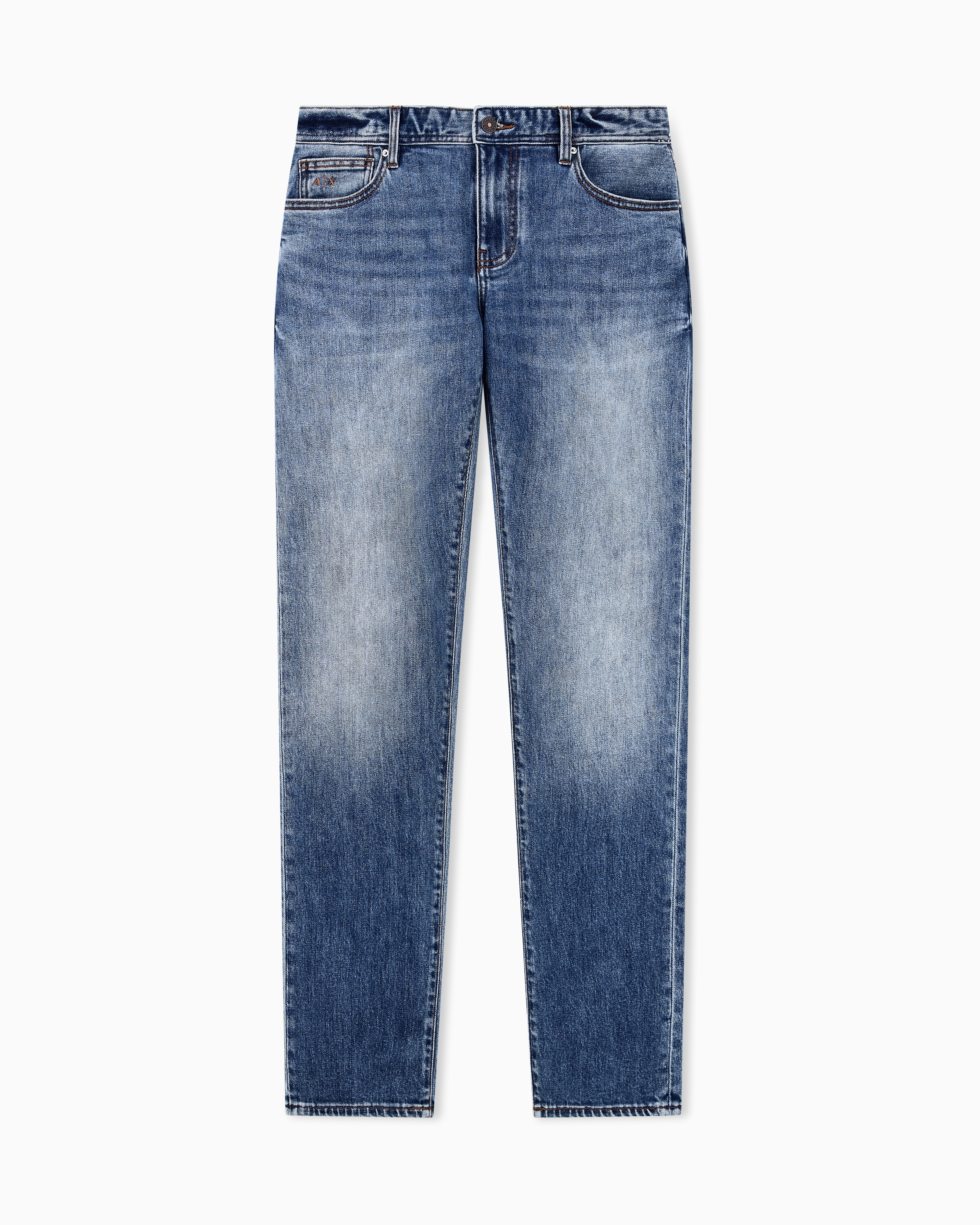 Skinny-fit five-pocket pants in washed comfort cotton denim