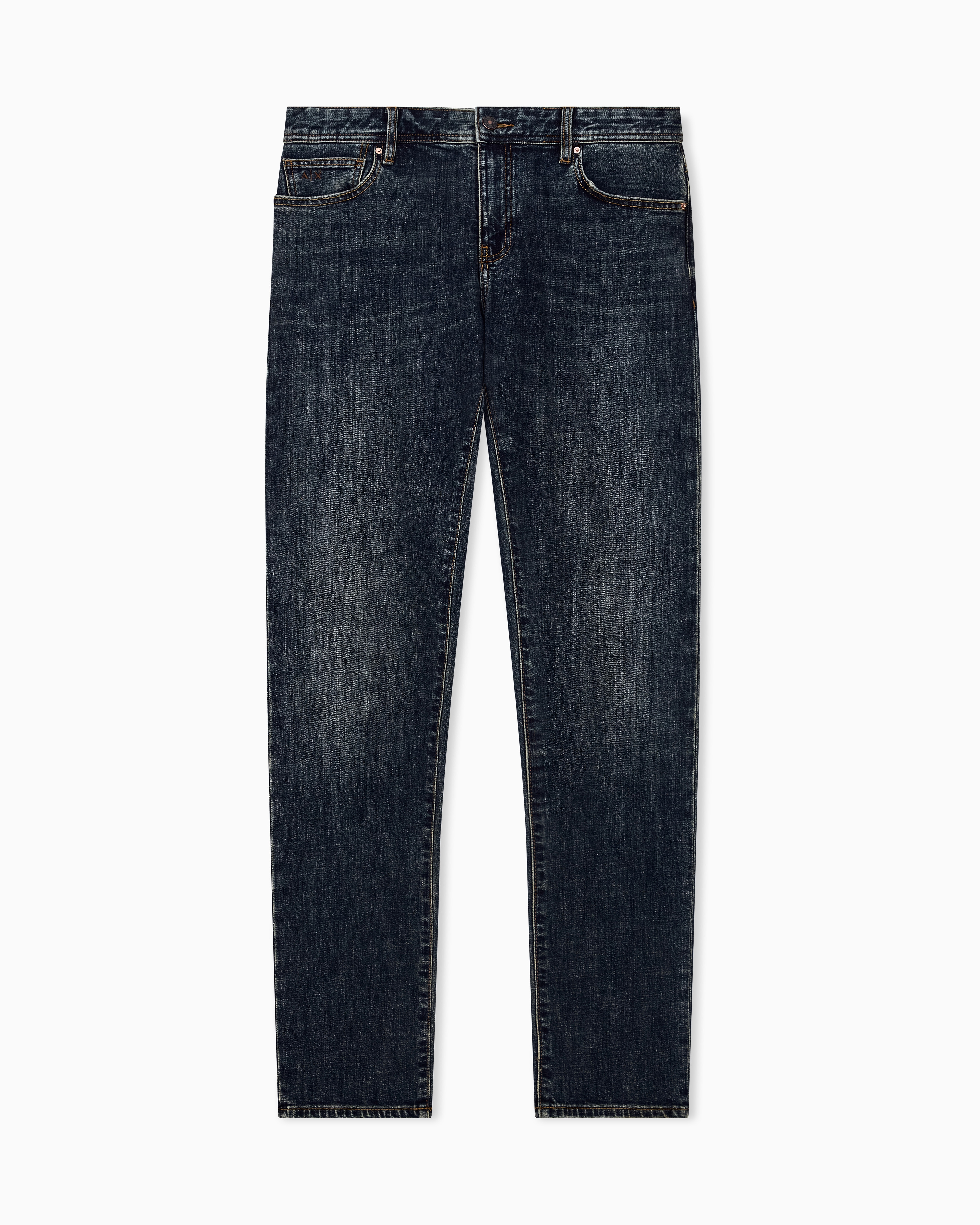 Five-pocket skinny jeans in washed stretch cotton denim | Armani