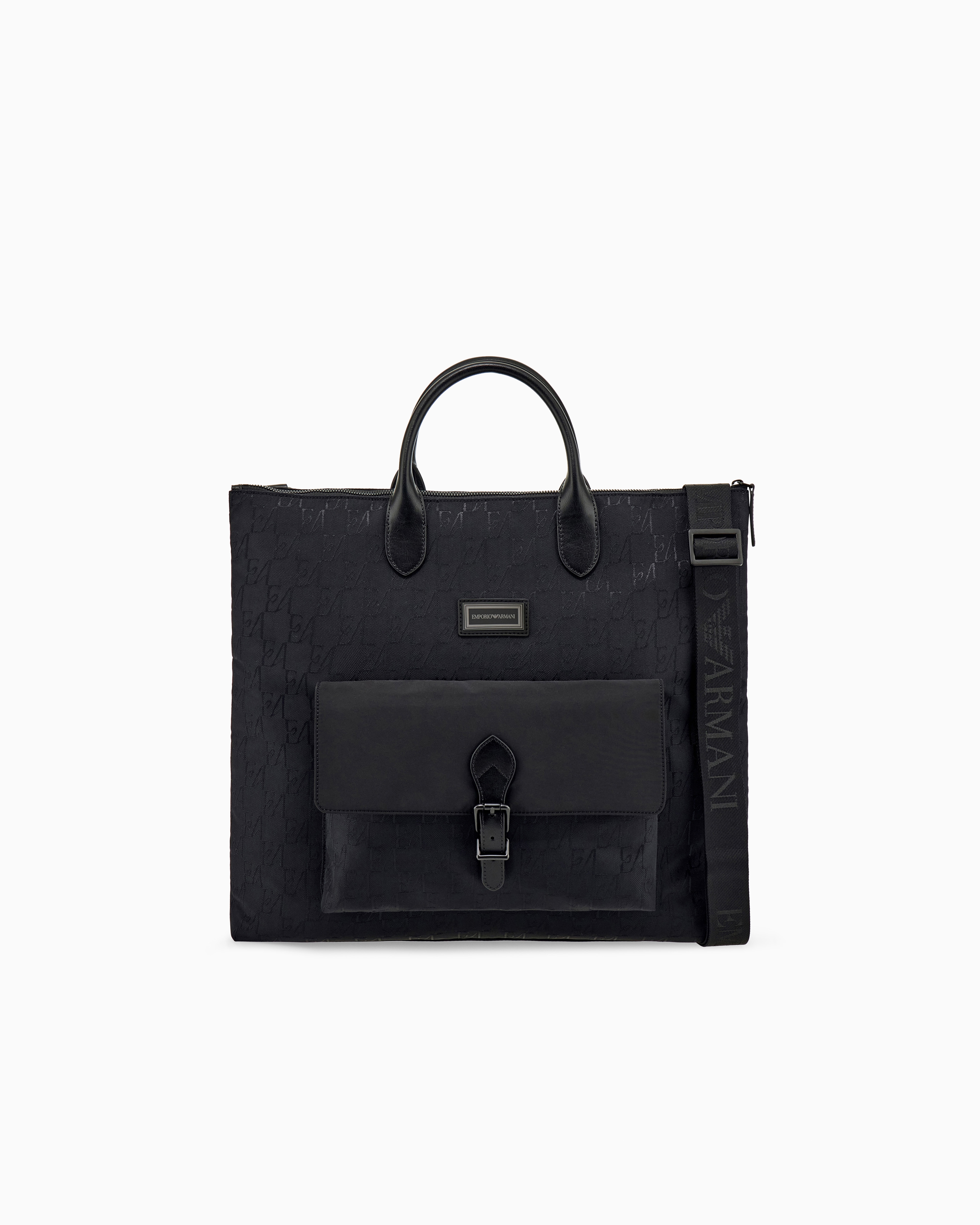 Tote bag with monogram pattern and bonded leather handles