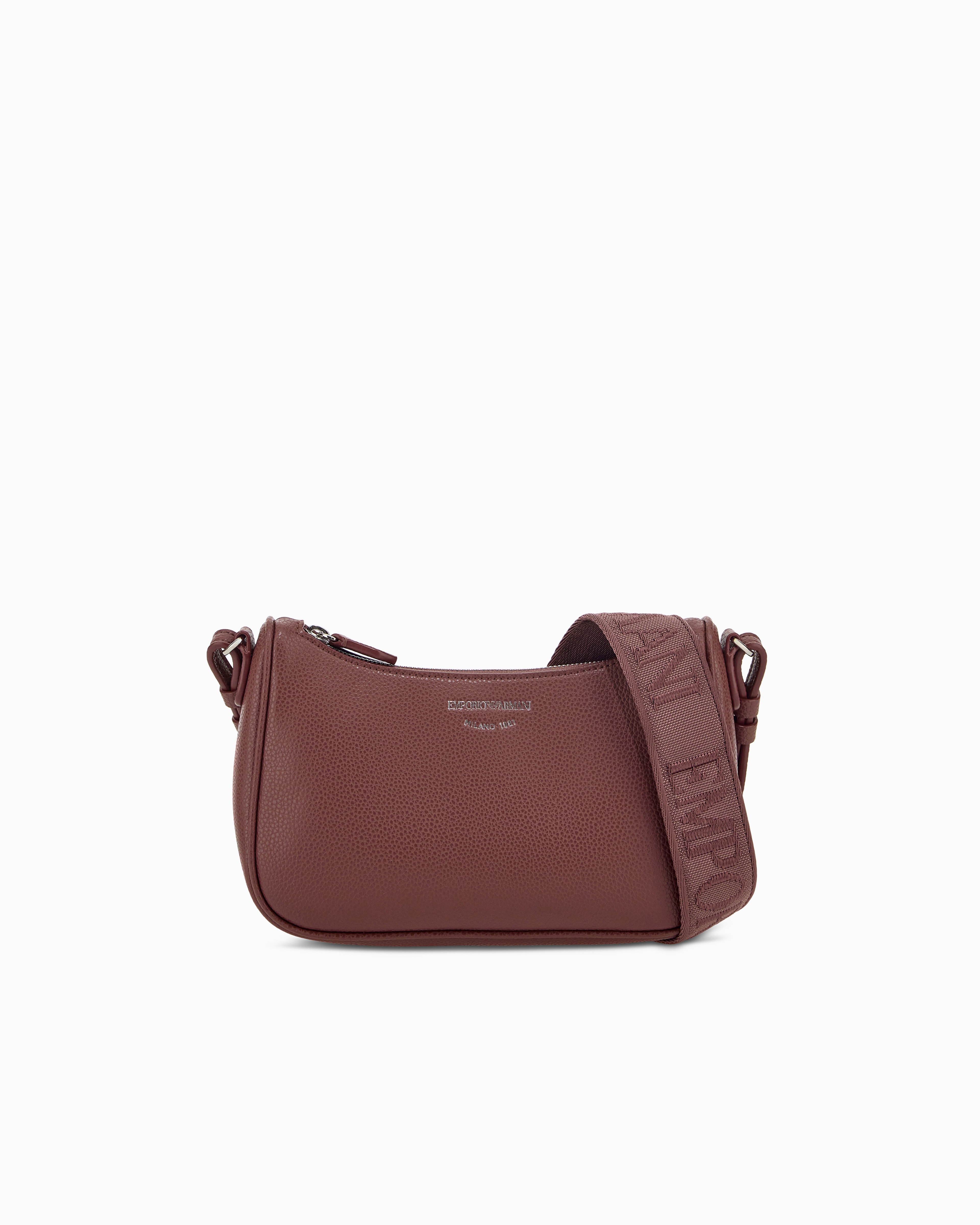 Pebbled shoulder bag with a zip closure and adjustable strap
